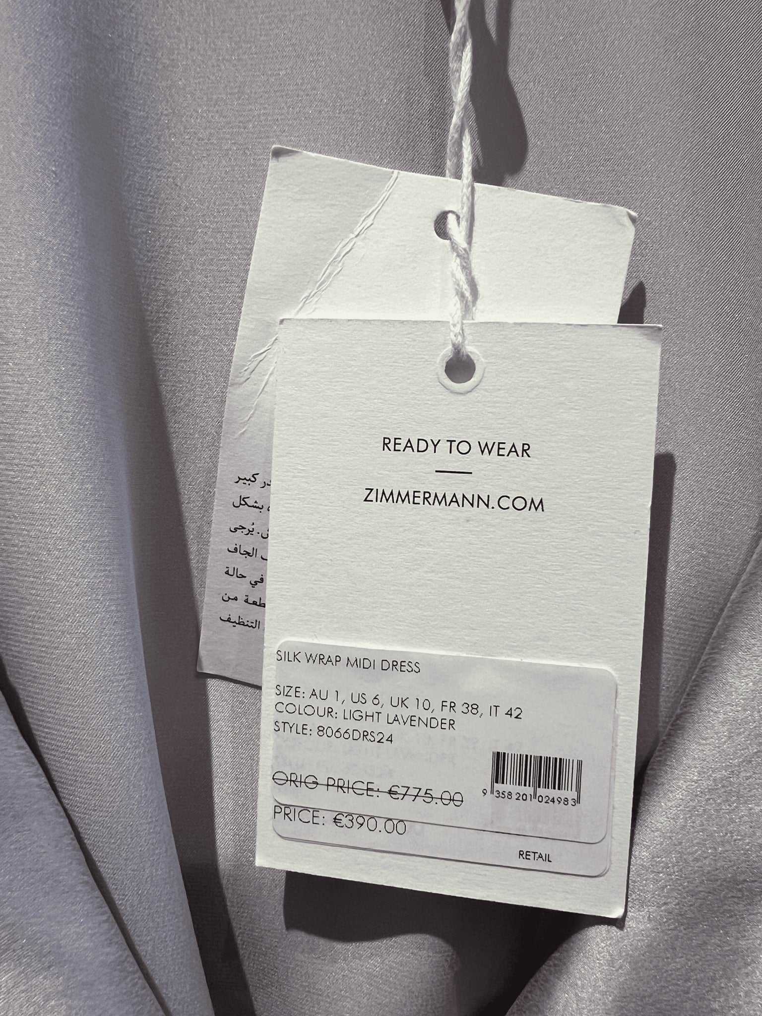 ZIMMERMANN Sukienka Damska Silk Wrap Midi Dress Light Lavender