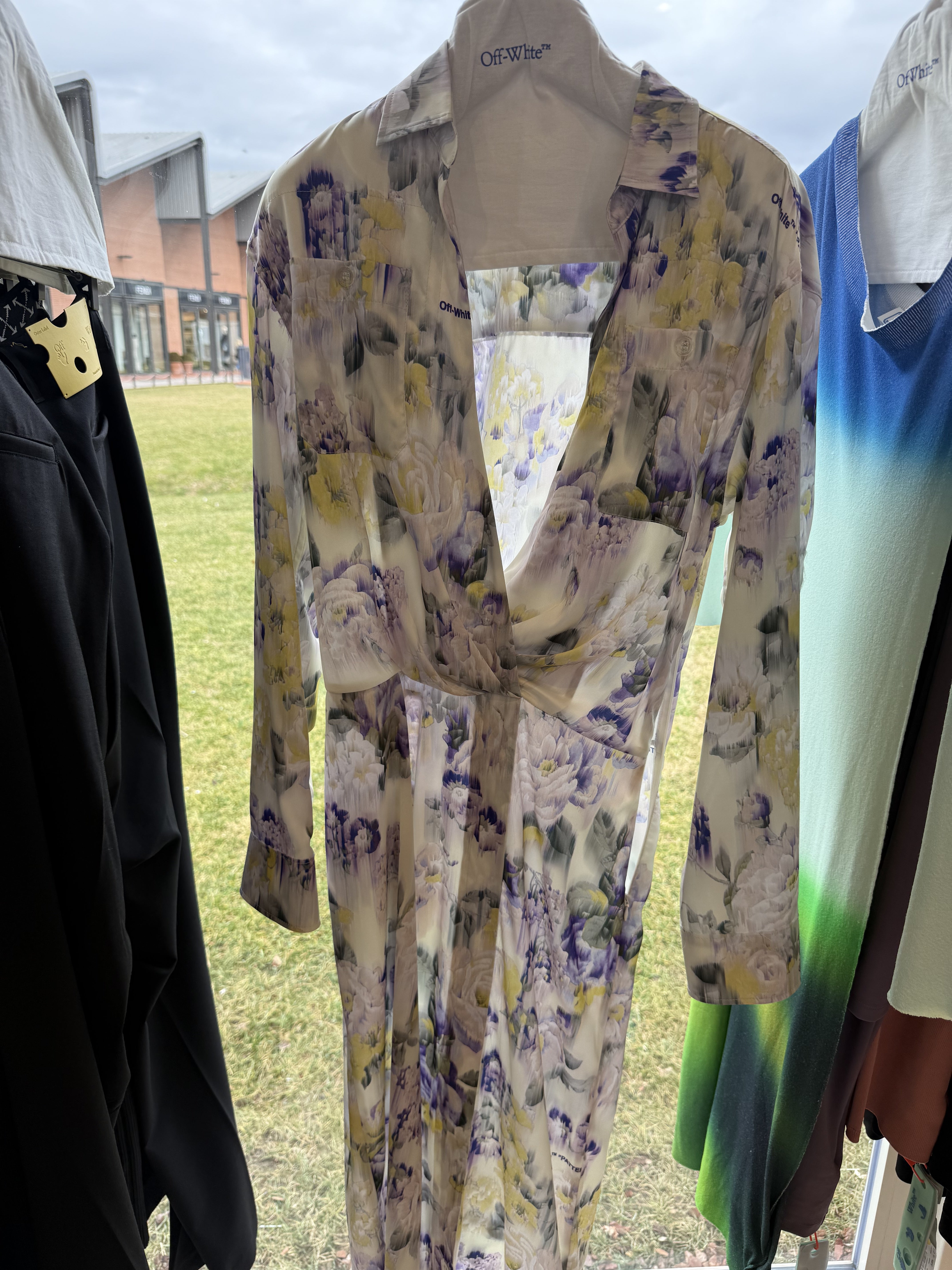 Off-White Chine Satin Twist Long Dress