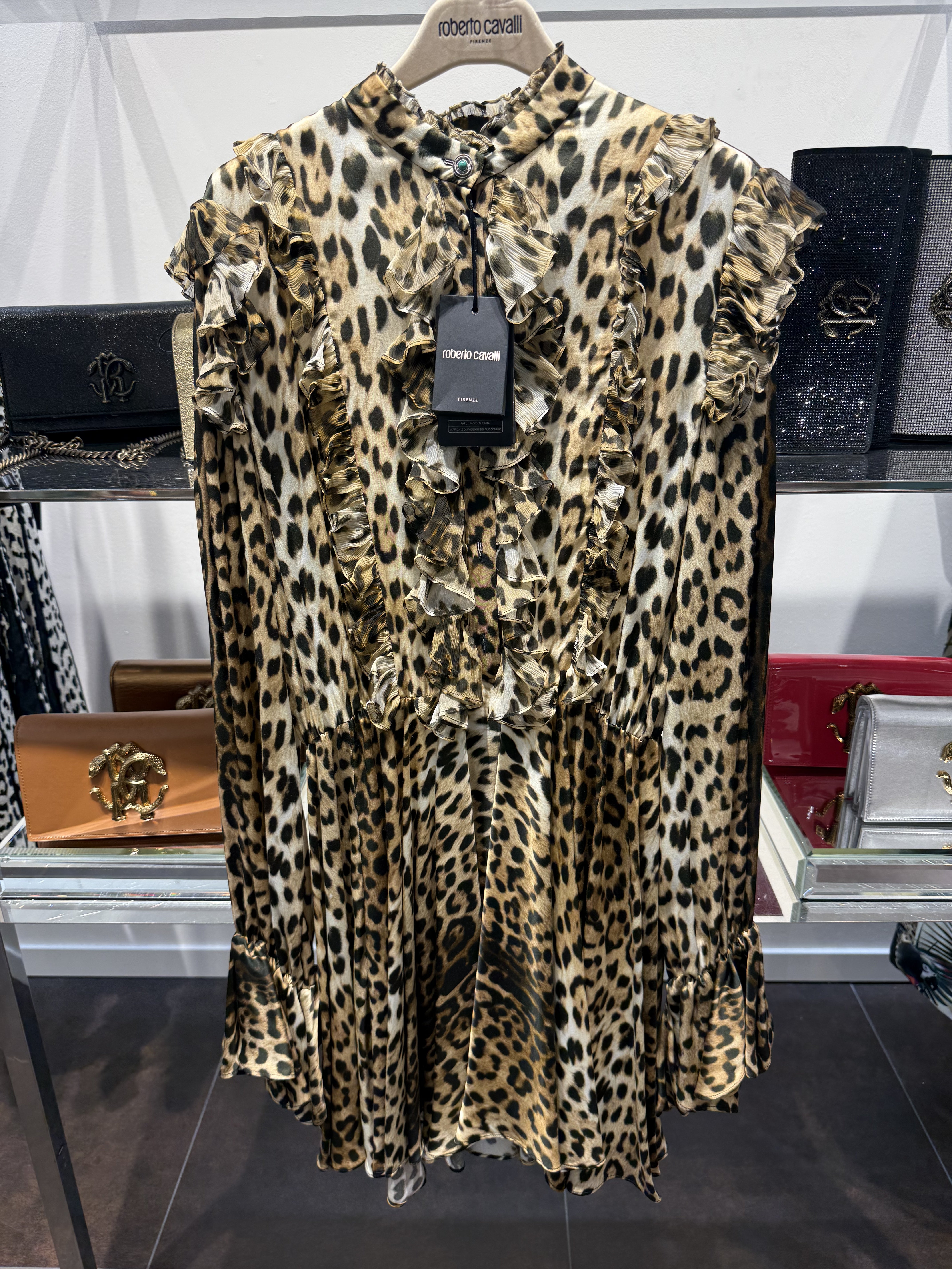 Roberto Cavalli – Rüschenkleid mit Leopardenmuster