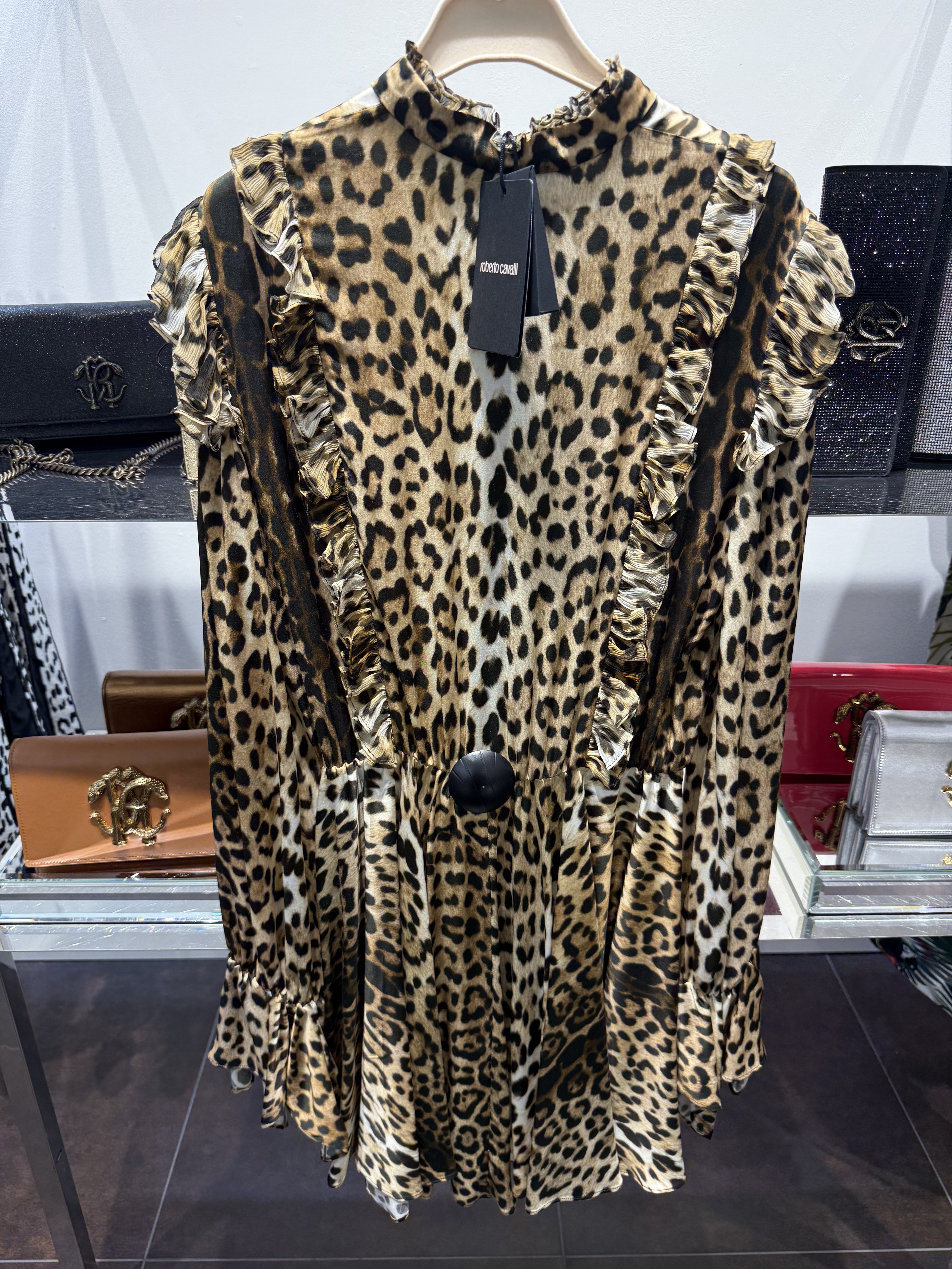 Roberto Cavalli – Rüschenkleid mit Leopardenmuster