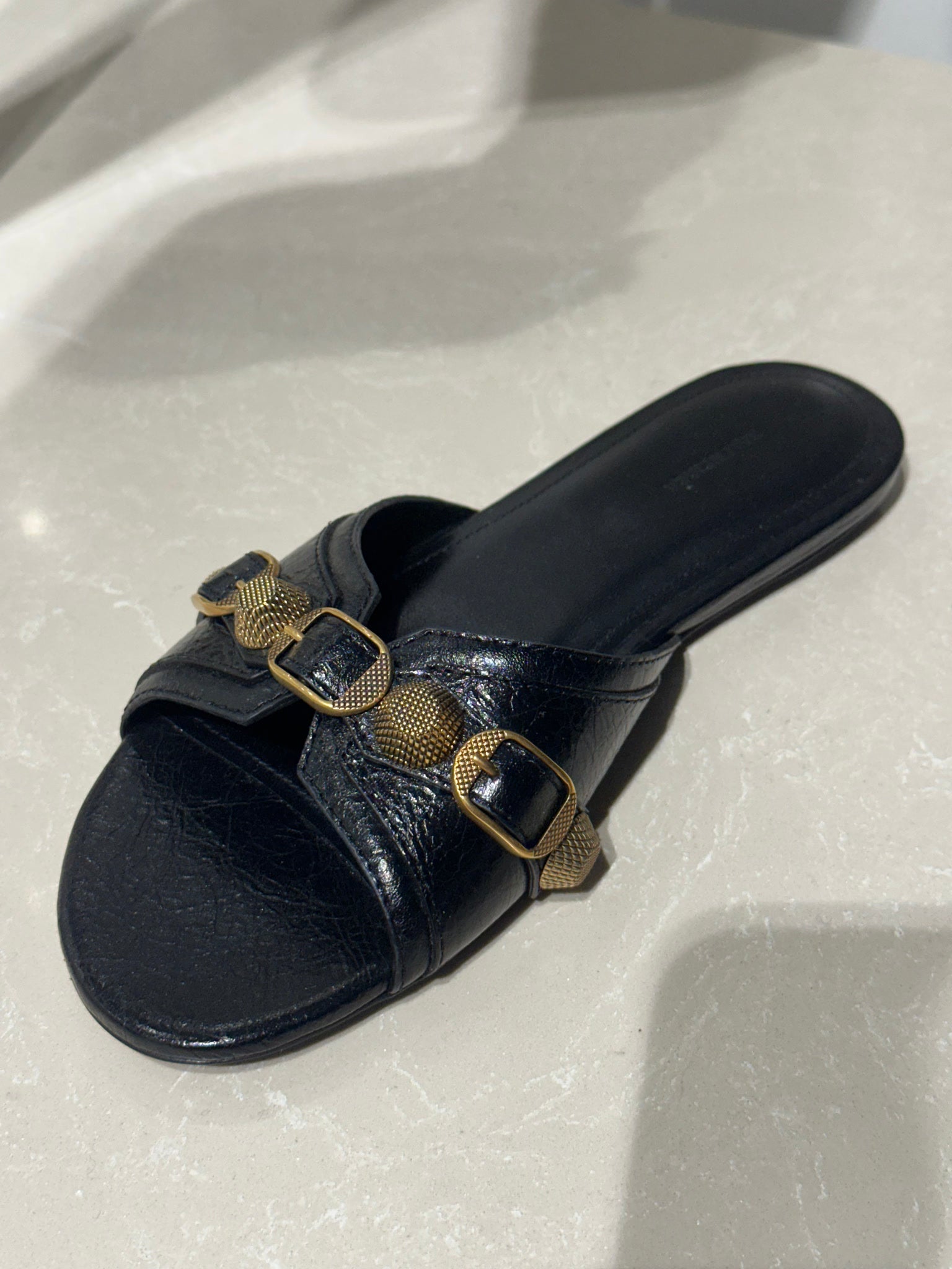 Balenciaga Cagole sandals black and goldBalenciaga