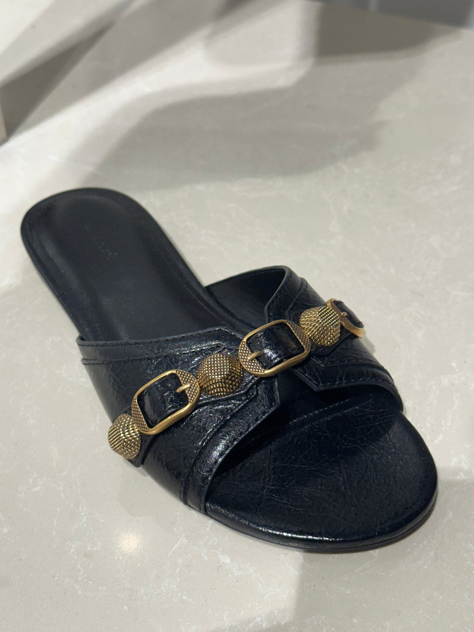 Balenciaga Cagole sandals black and goldBalenciaga
