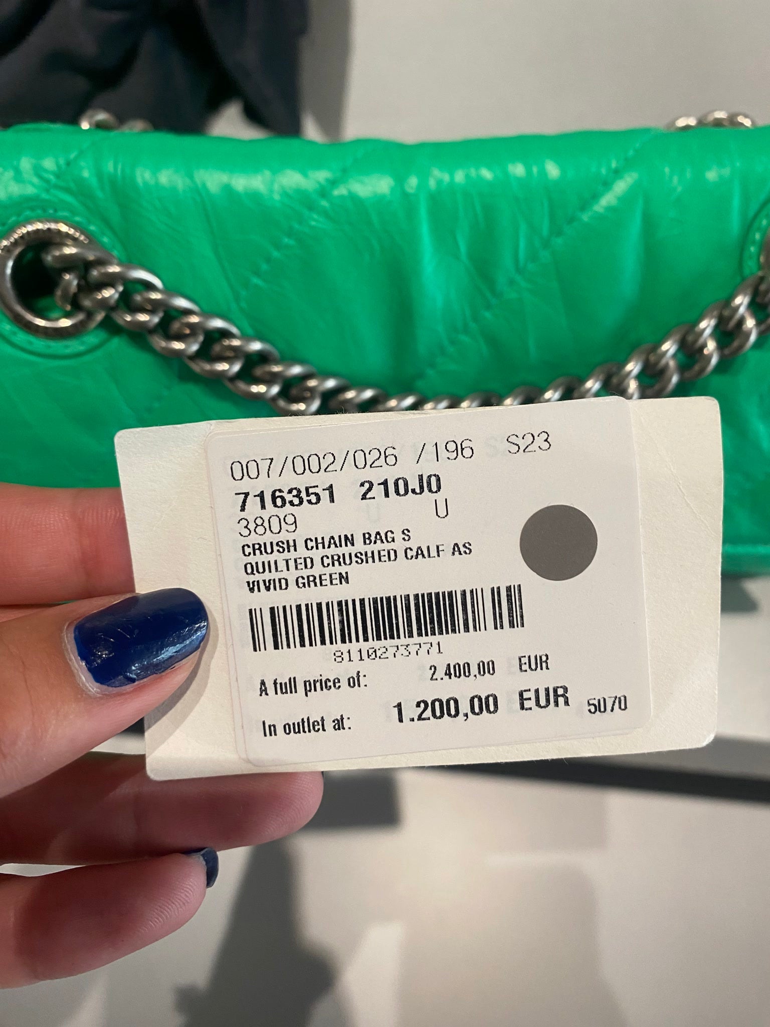 Balenciaga Damska torebka Crush Chain Vivid GreenBalenciaga