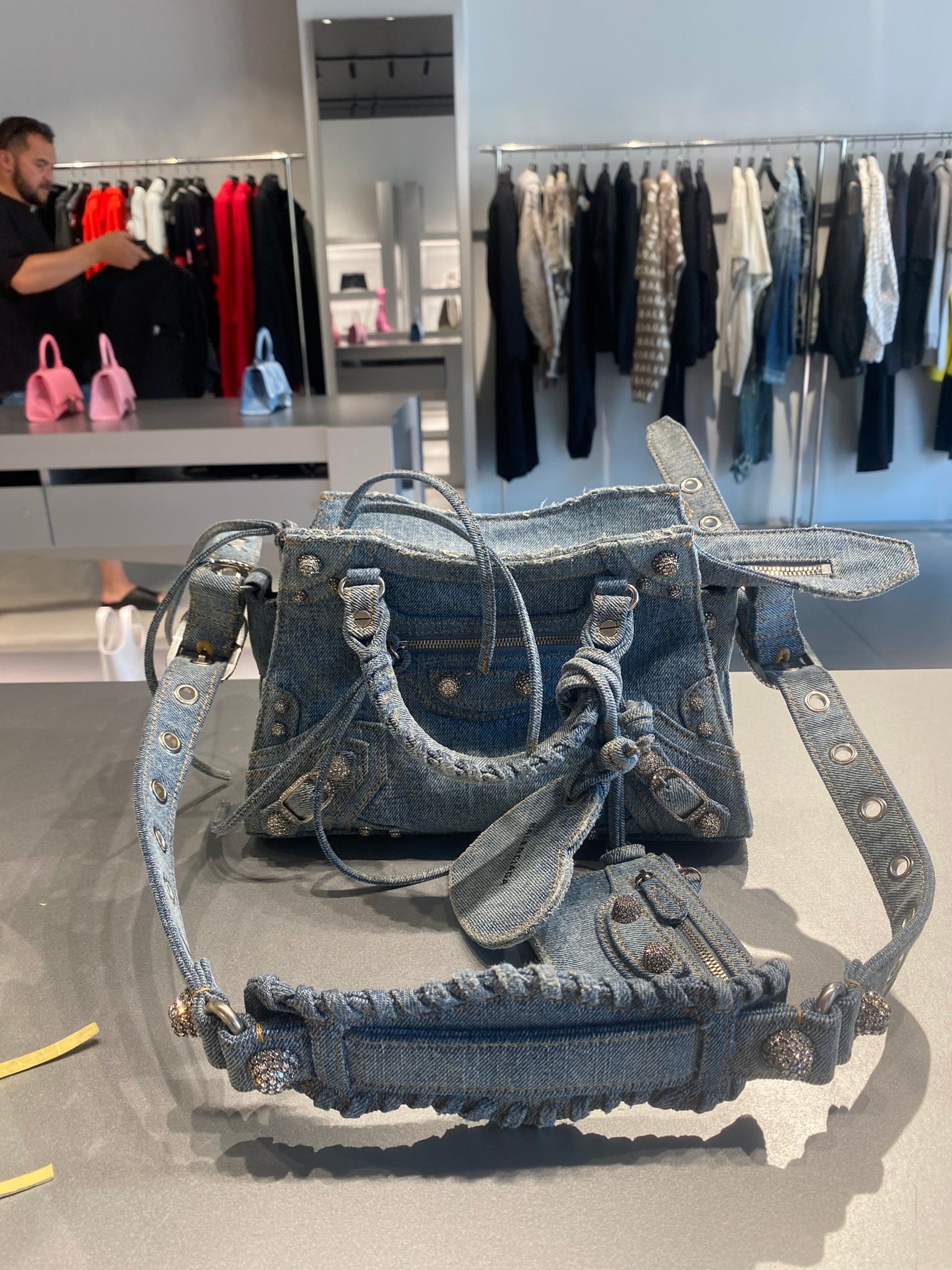 Balenciaga Damska torebka denim niebieska Neo Cagole XSBalenciaga