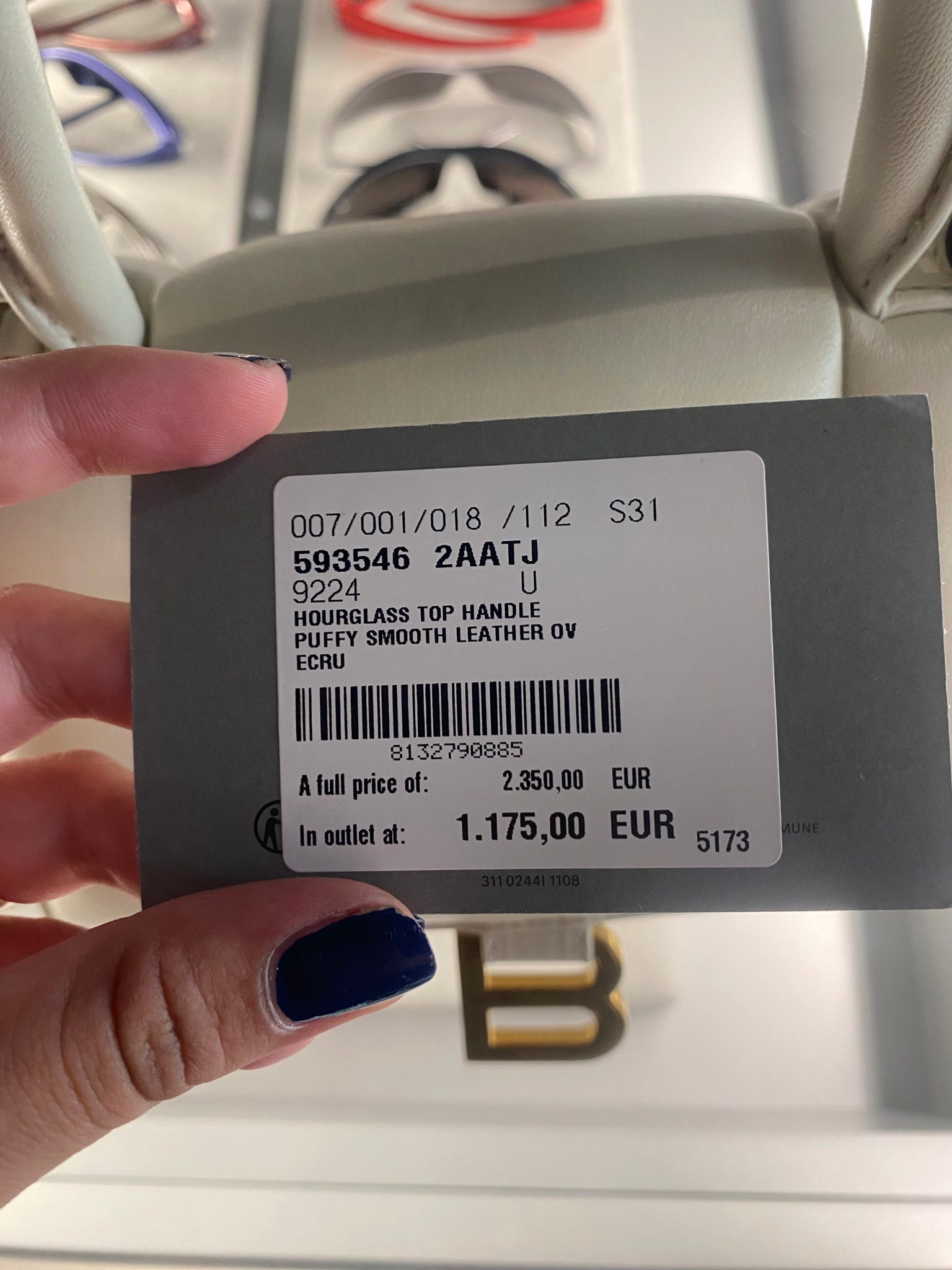 Balenciaga Damska torebka Hourglass ecruBalenciaga