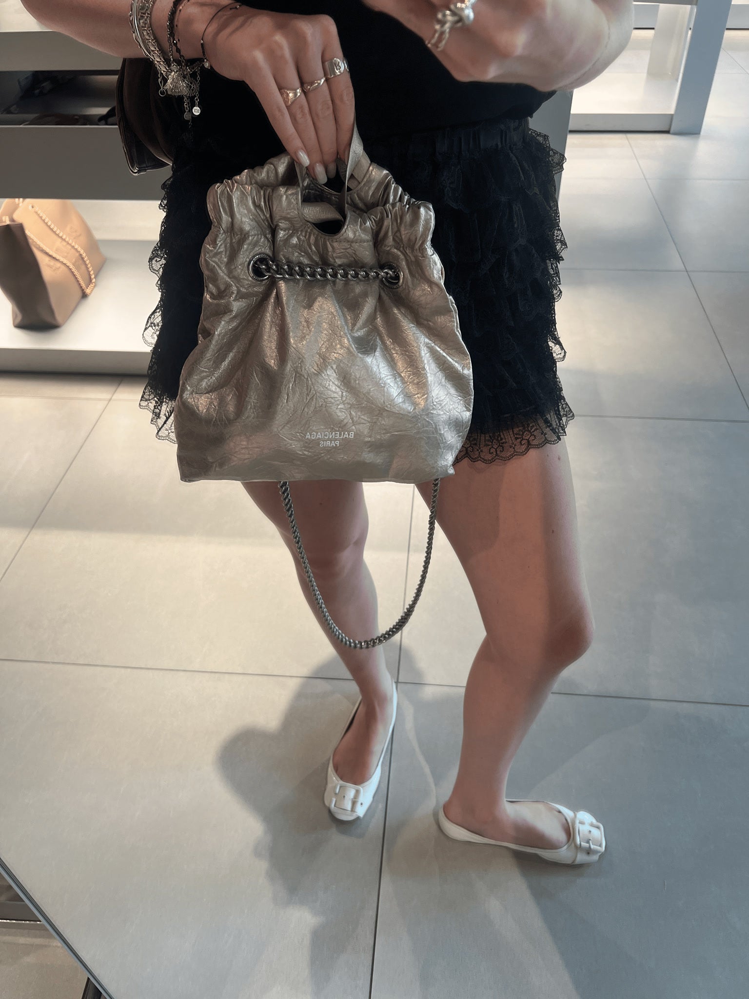 Balenciaga Damska torebka metalizowana Stone BeigeBalenciaga
