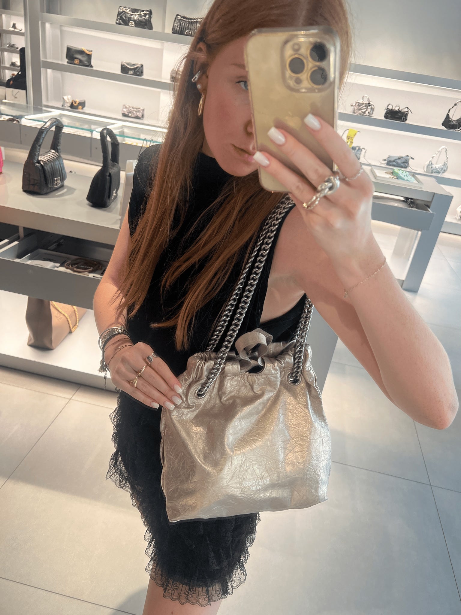 Balenciaga Damska torebka metalizowana Stone BeigeBalenciaga