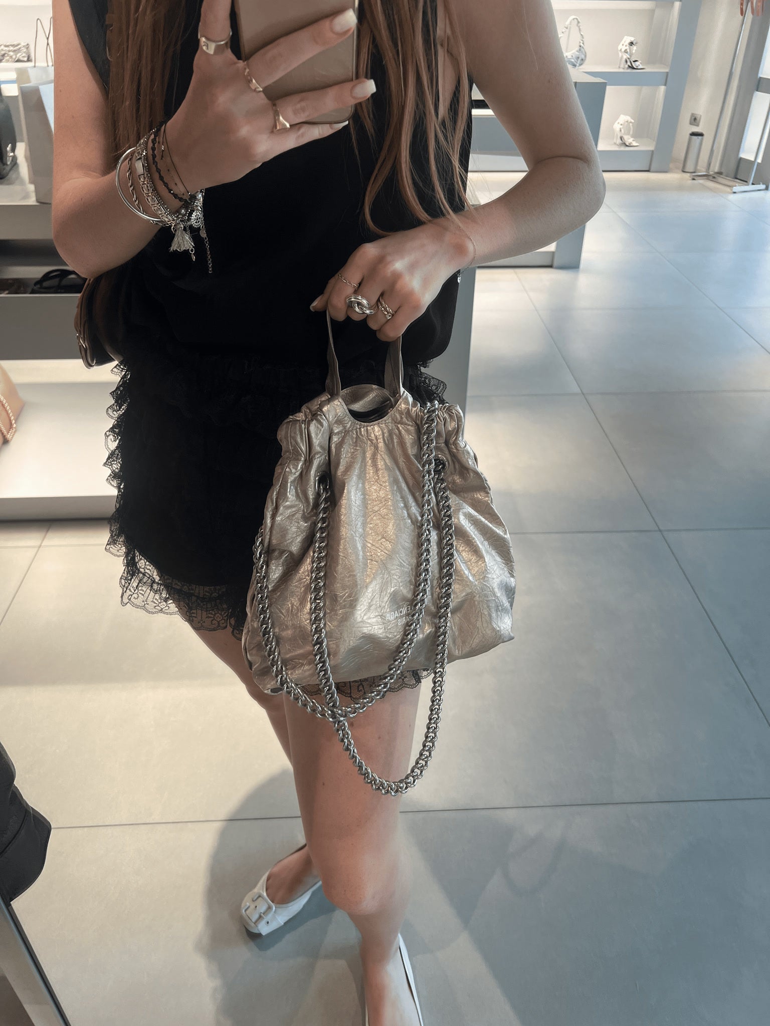 Balenciaga Damska torebka metalizowana Stone BeigeBalenciaga