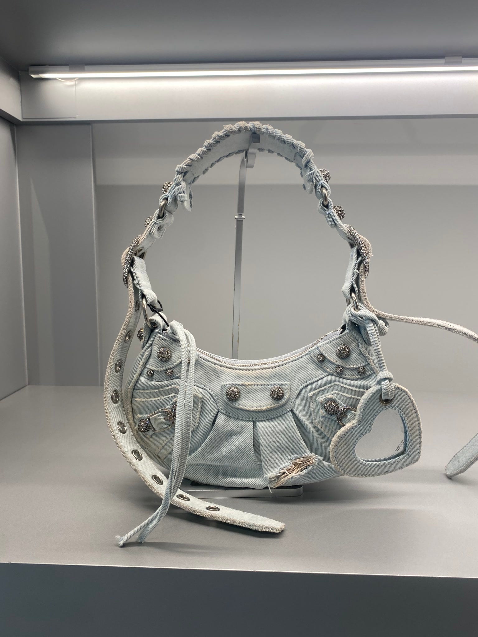 Balenciaga Damska torebka na ramię jeansowa niebieska Le CagoleBalenciaga