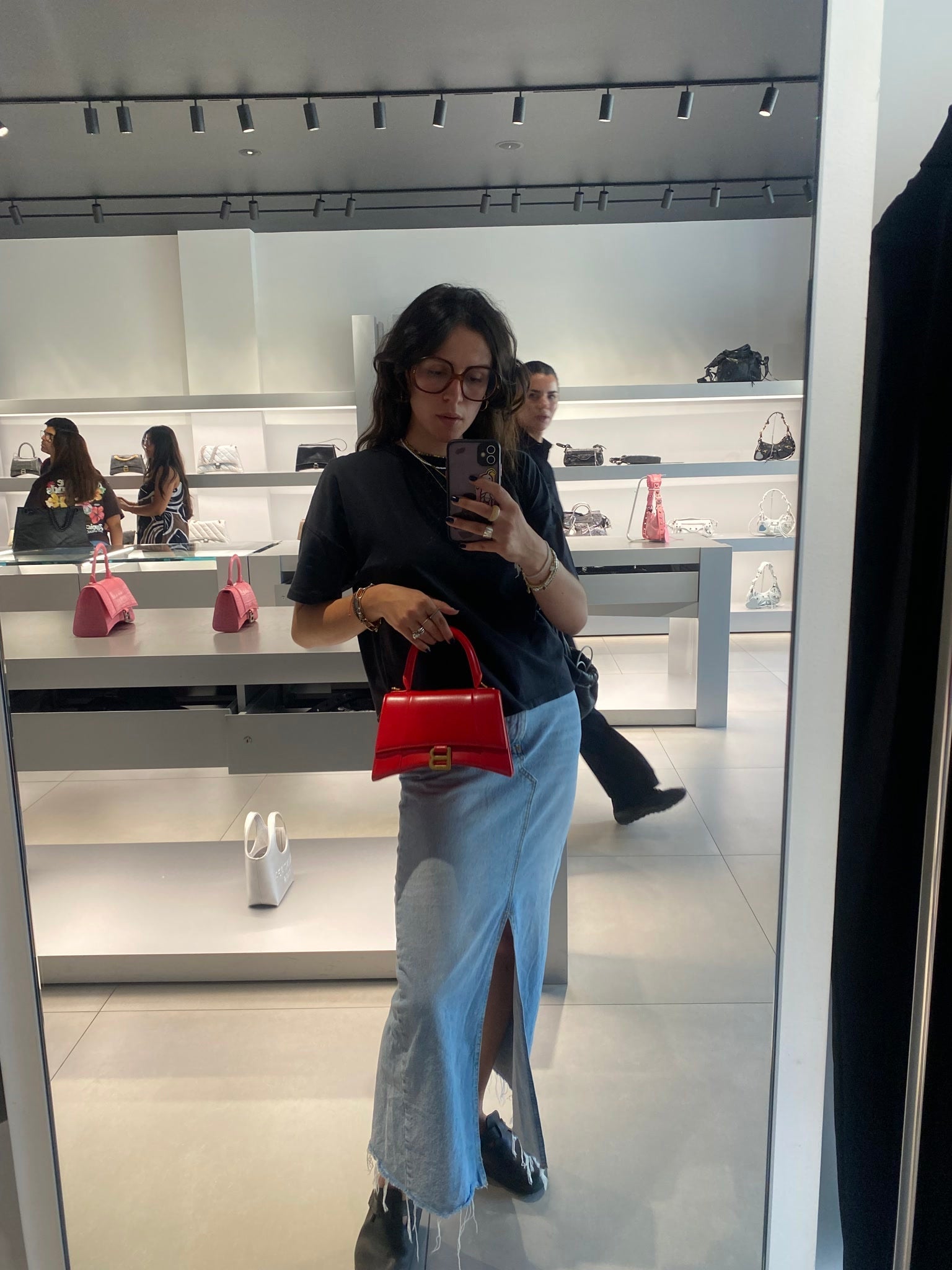 Balenciaga Damska torebka skórzana Bright Red HourglassBalenciaga