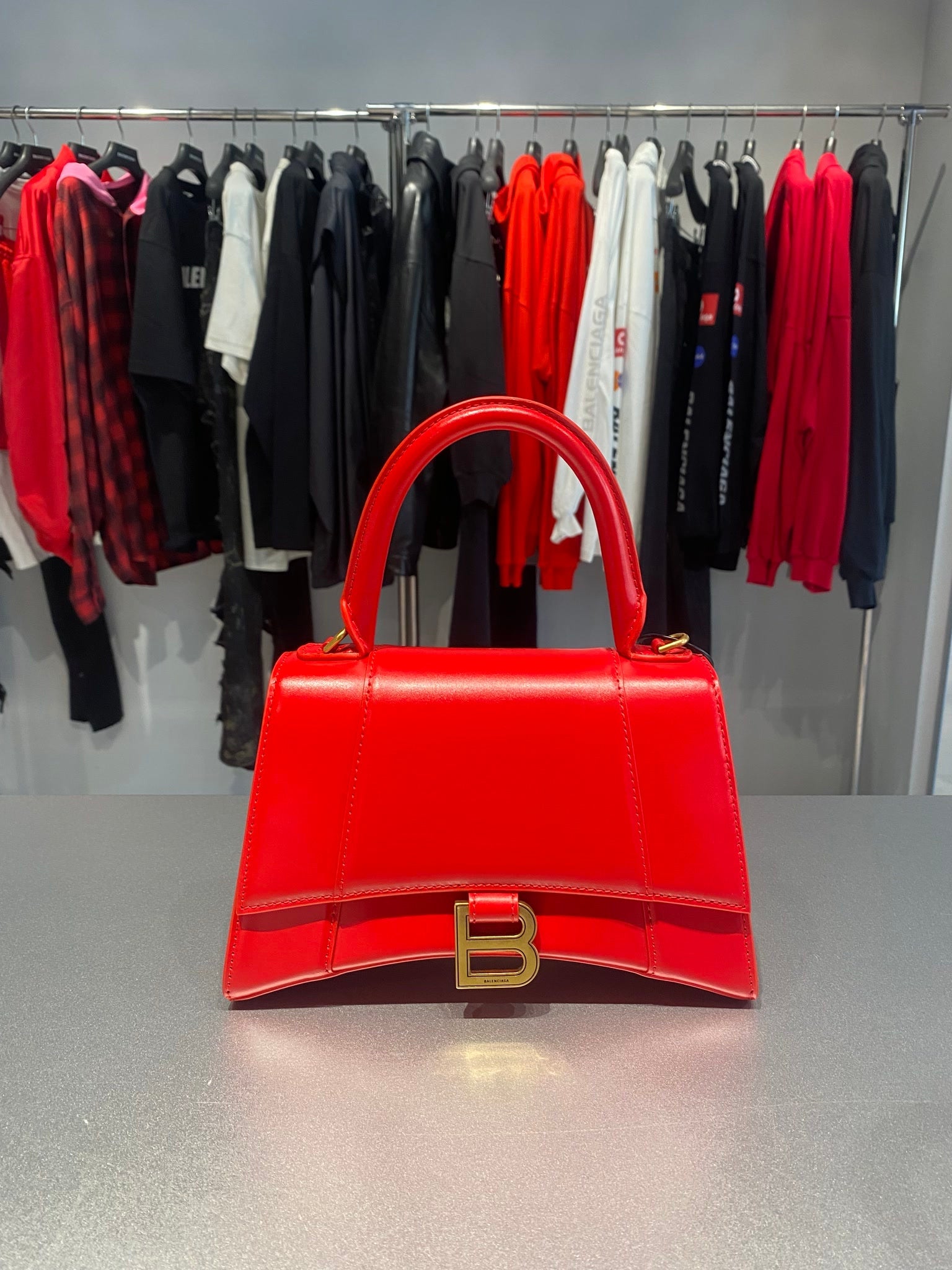 Balenciaga Damska torebka skórzana Bright Red HourglassBalenciaga