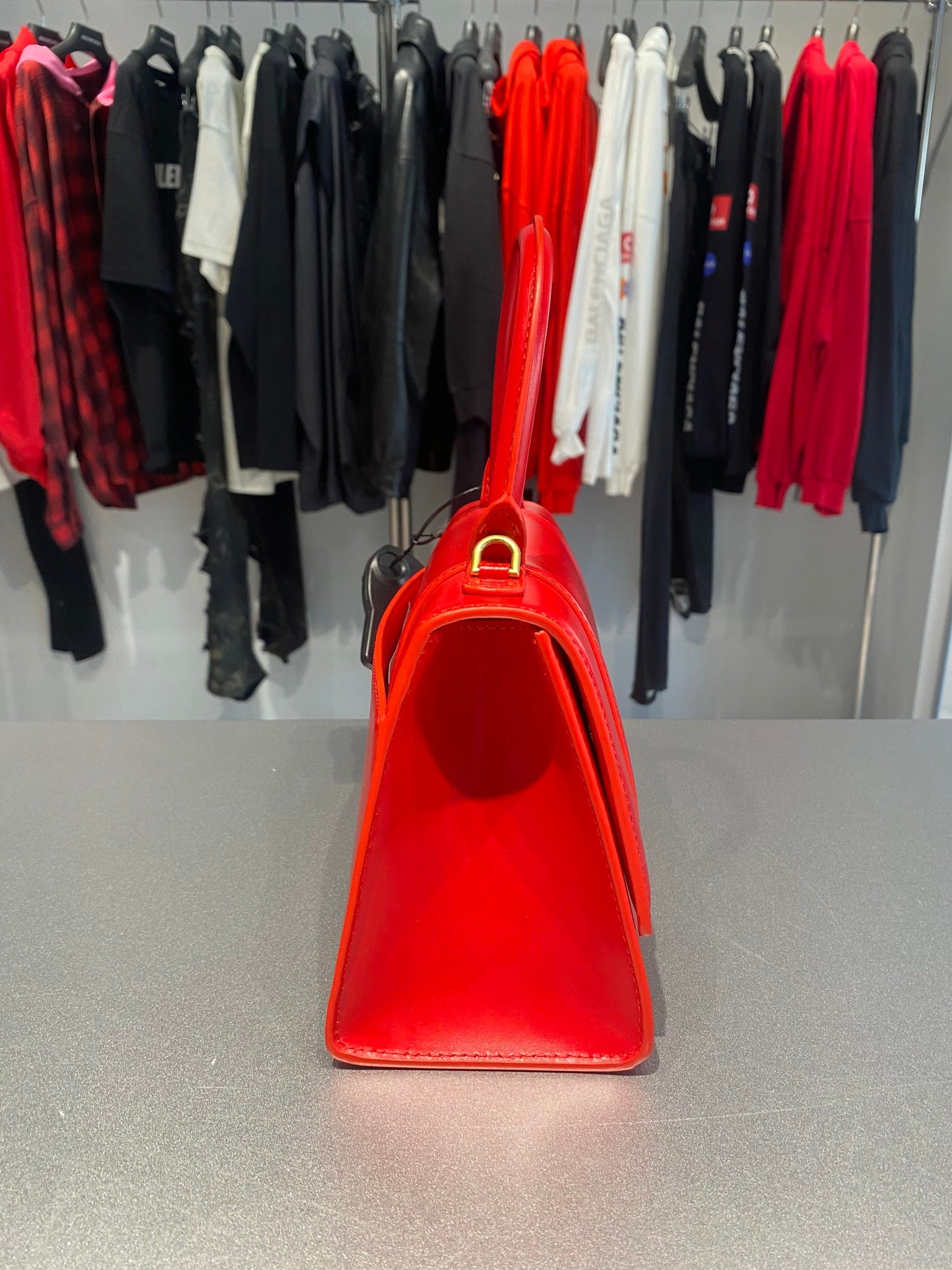 Balenciaga Damska torebka skórzana Bright Red HourglassBalenciaga