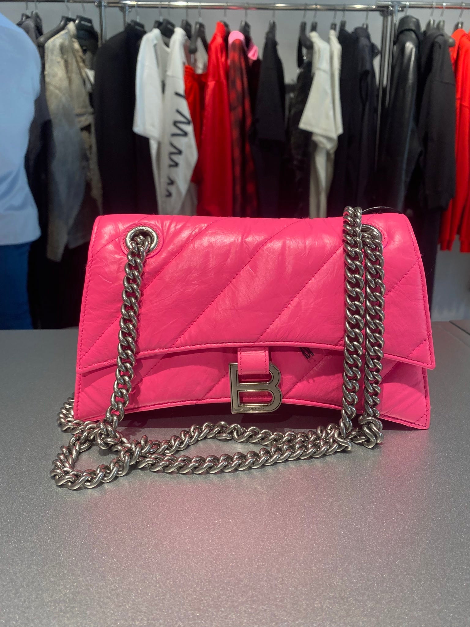 Balenciaga Damska torebka skórzana Fluo PinkBalenciaga