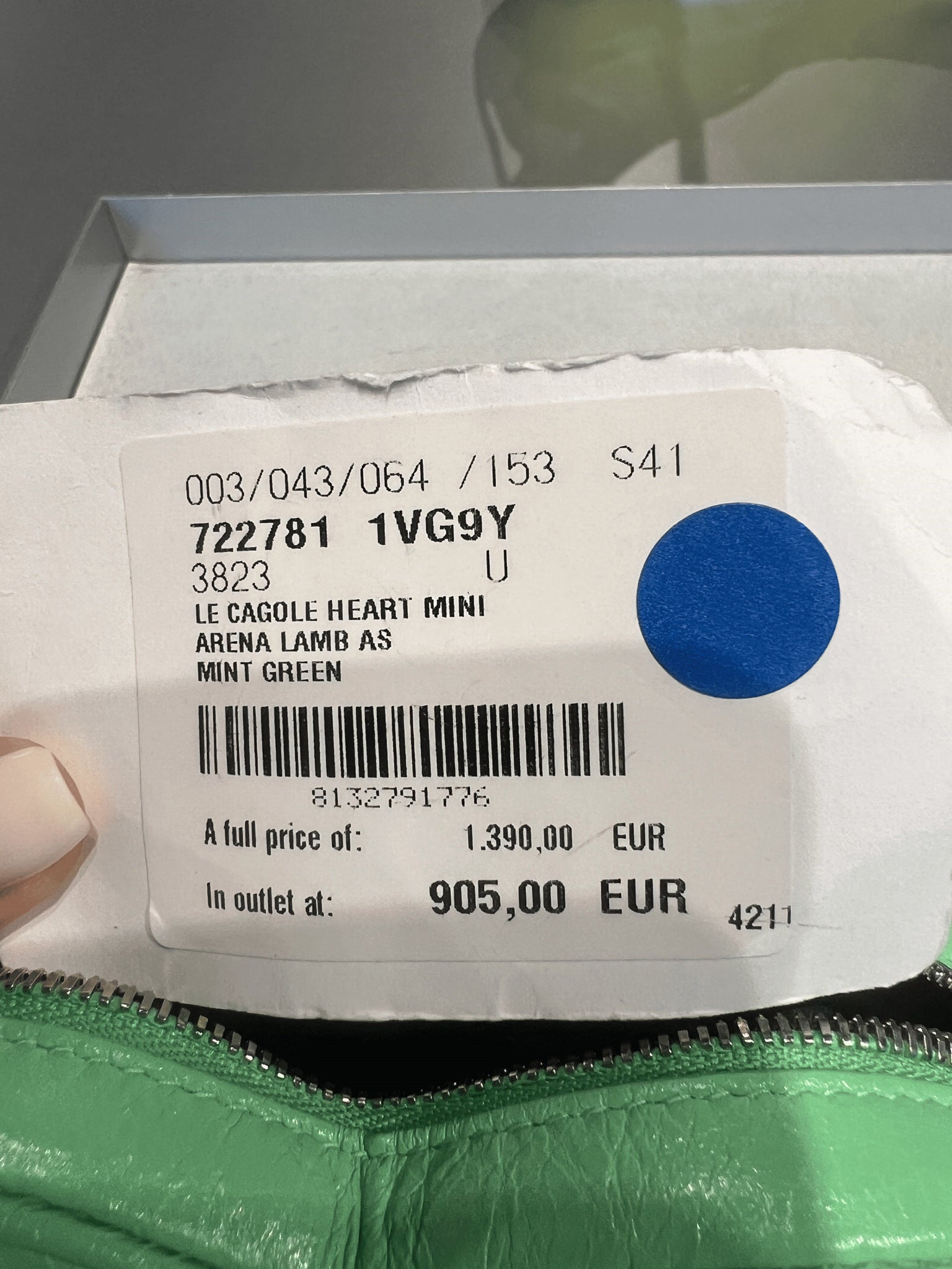 Balenciaga Damska torebka skórzana miętowa Le Cagole Heart MiniBalenciaga