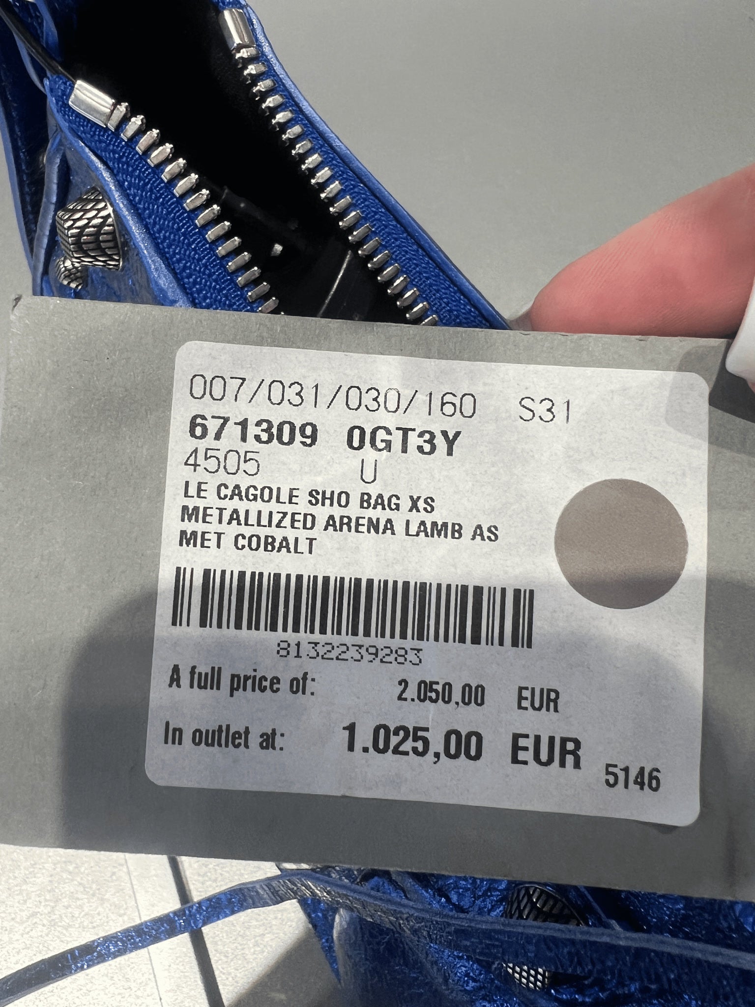 Balenciaga Damska torebka skórzana niebieska Le Cagole XSBalenciaga
