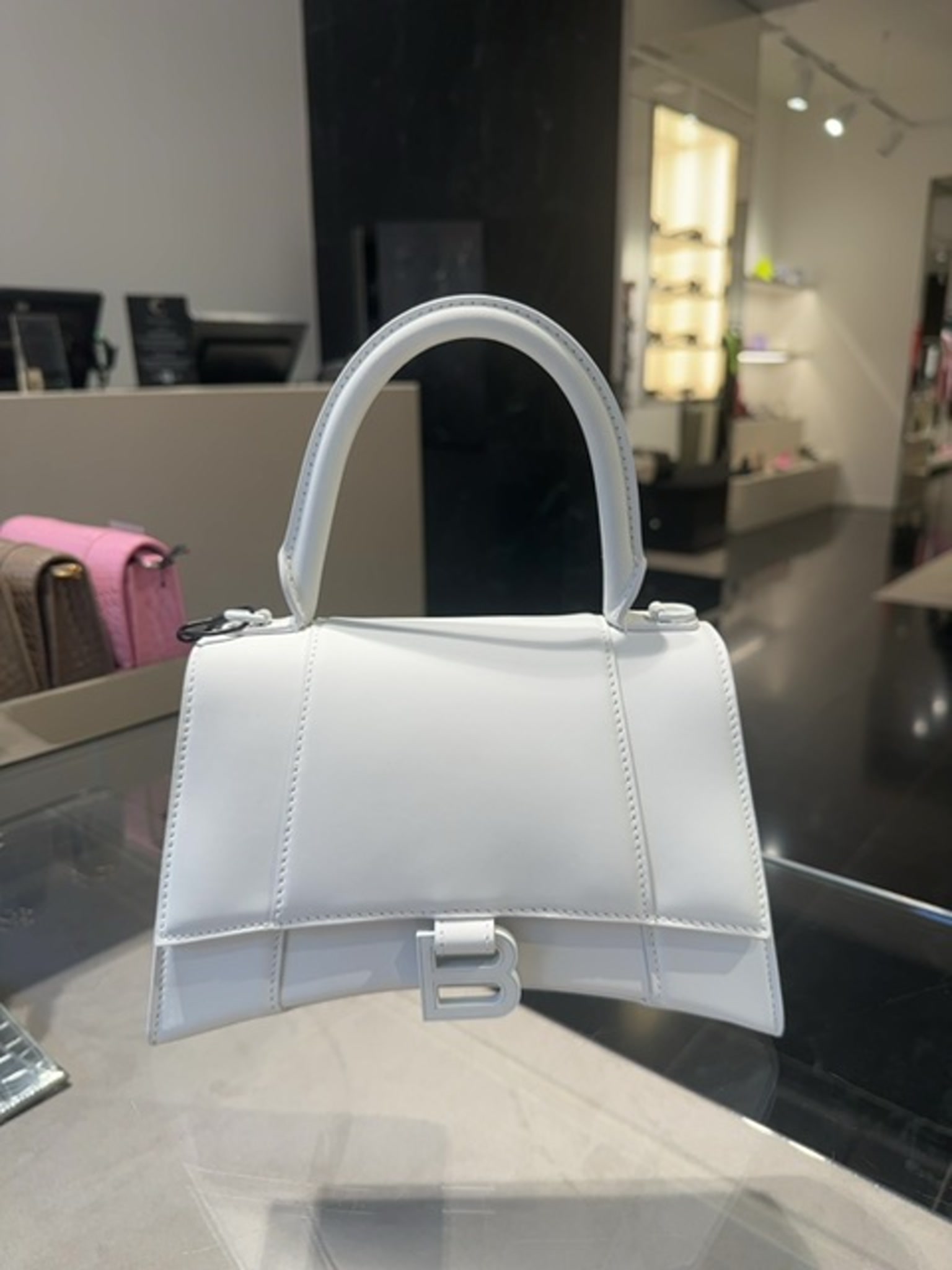 Balenciaga Hourglass Top Handle Optic WhiteBalenciaga