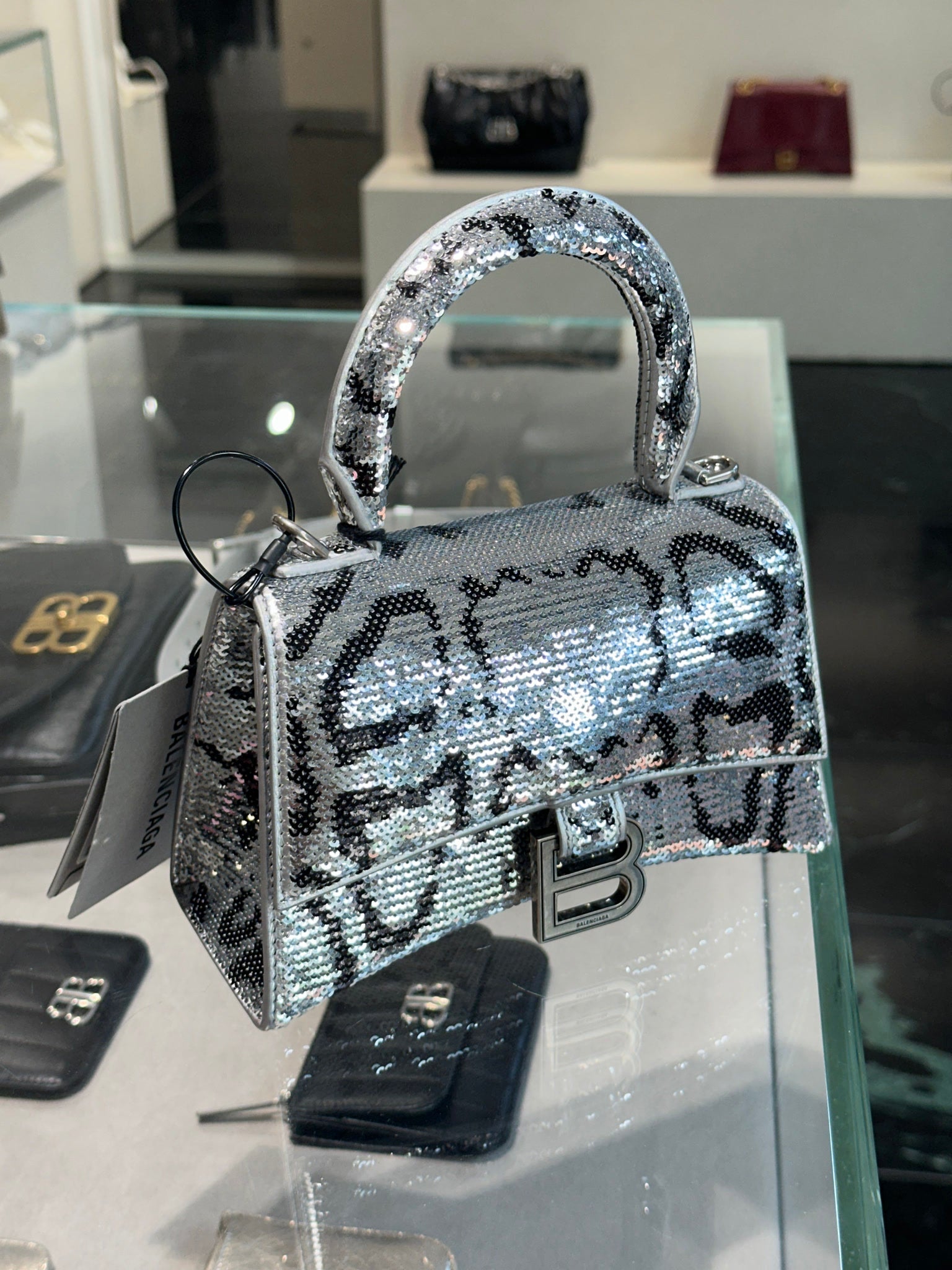 Balenciaga Hourglass Top Handle Snake Sequin Embroidery AS SilverBalenciaga