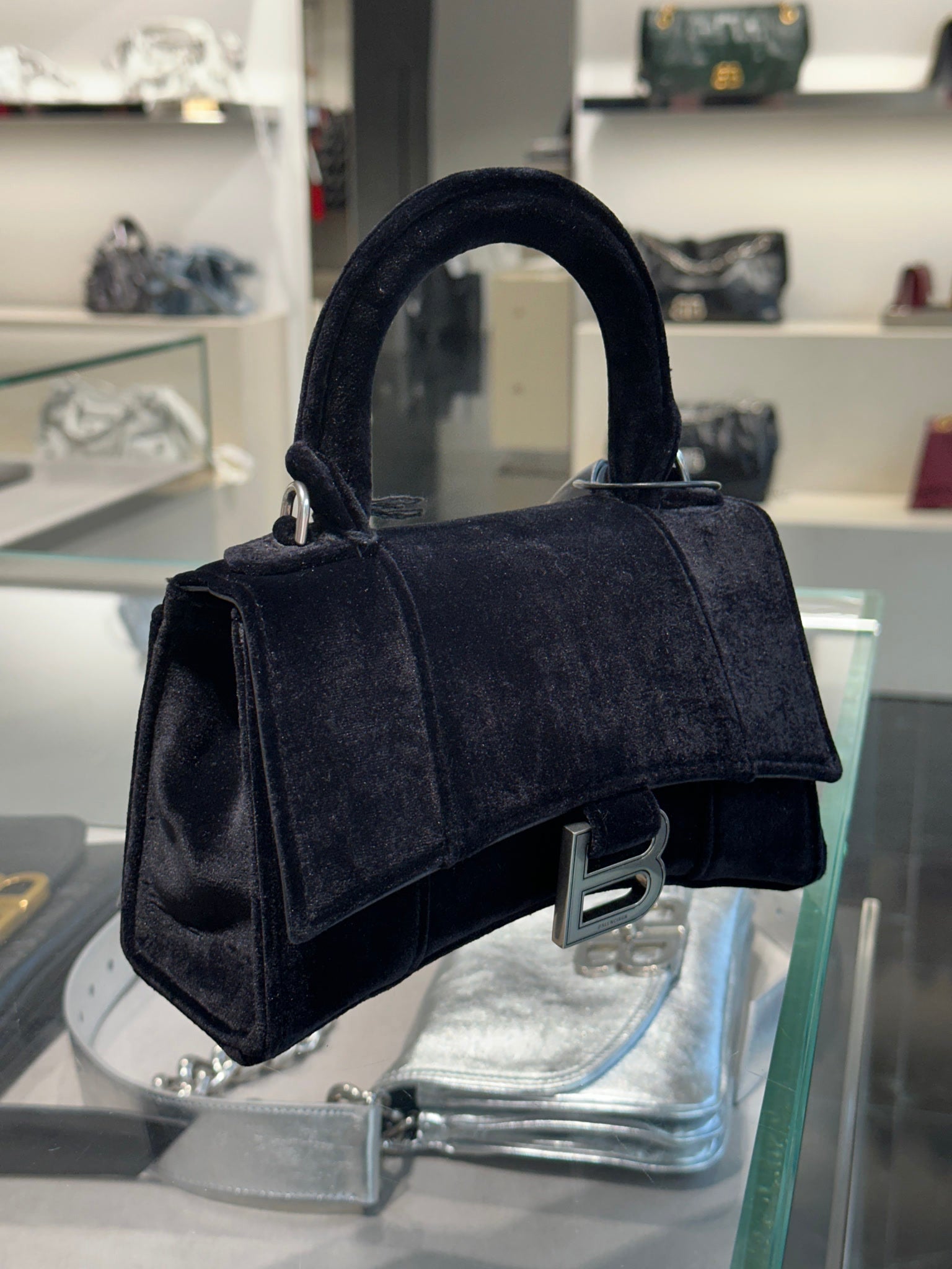 Balenciaga Hourglass Top Handle XS AJ 10 Fluid Velvet Jersey AS BlackBalenciaga