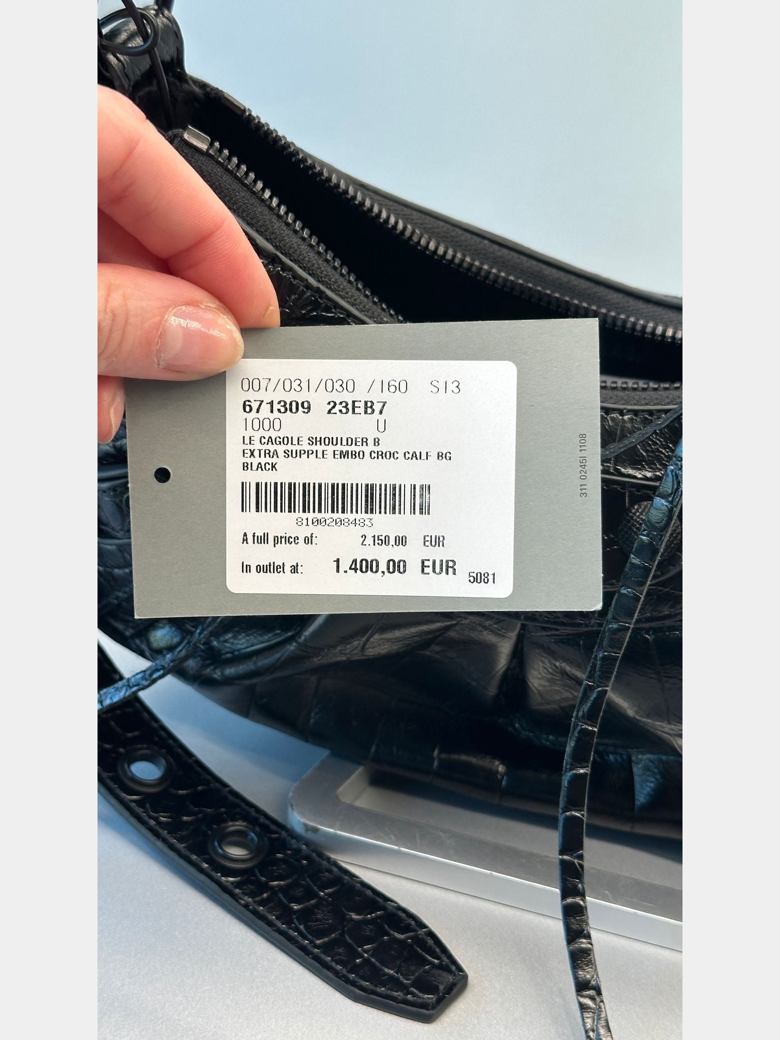 Balenciaga Le Cagole Shoulder B Extra Supple Embo Croc Calf BG BlackBalenciaga