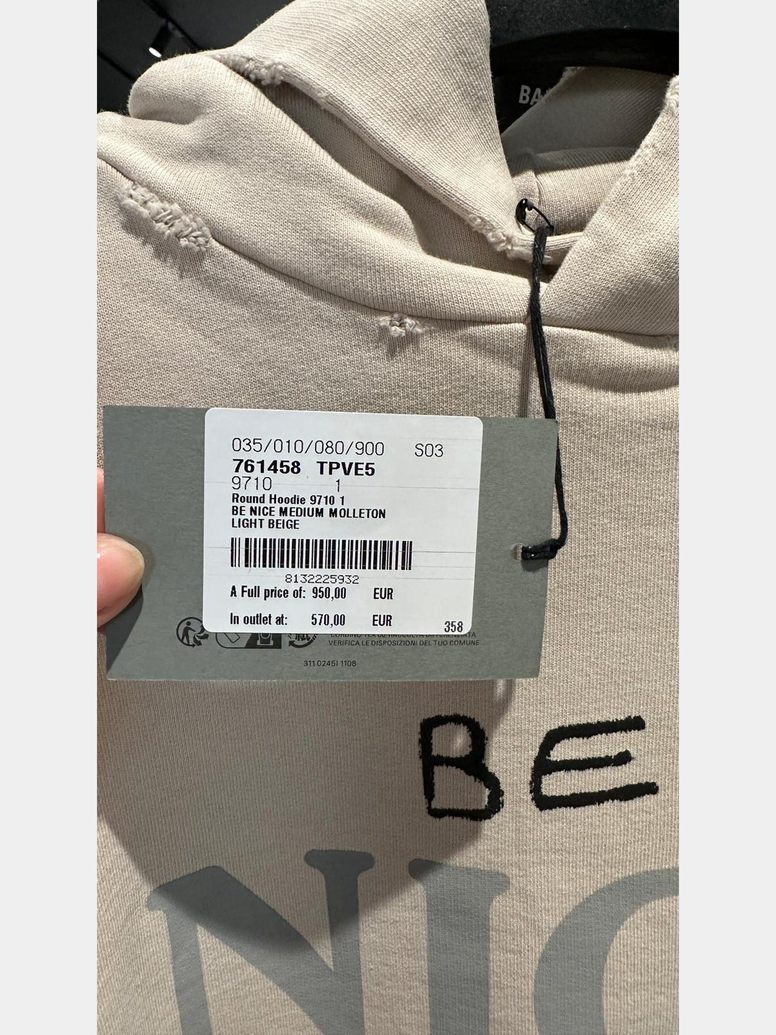 Balenciaga Round Hoodie 9710 1 BE NICE MEDIUM MOLLETONBalenciaga