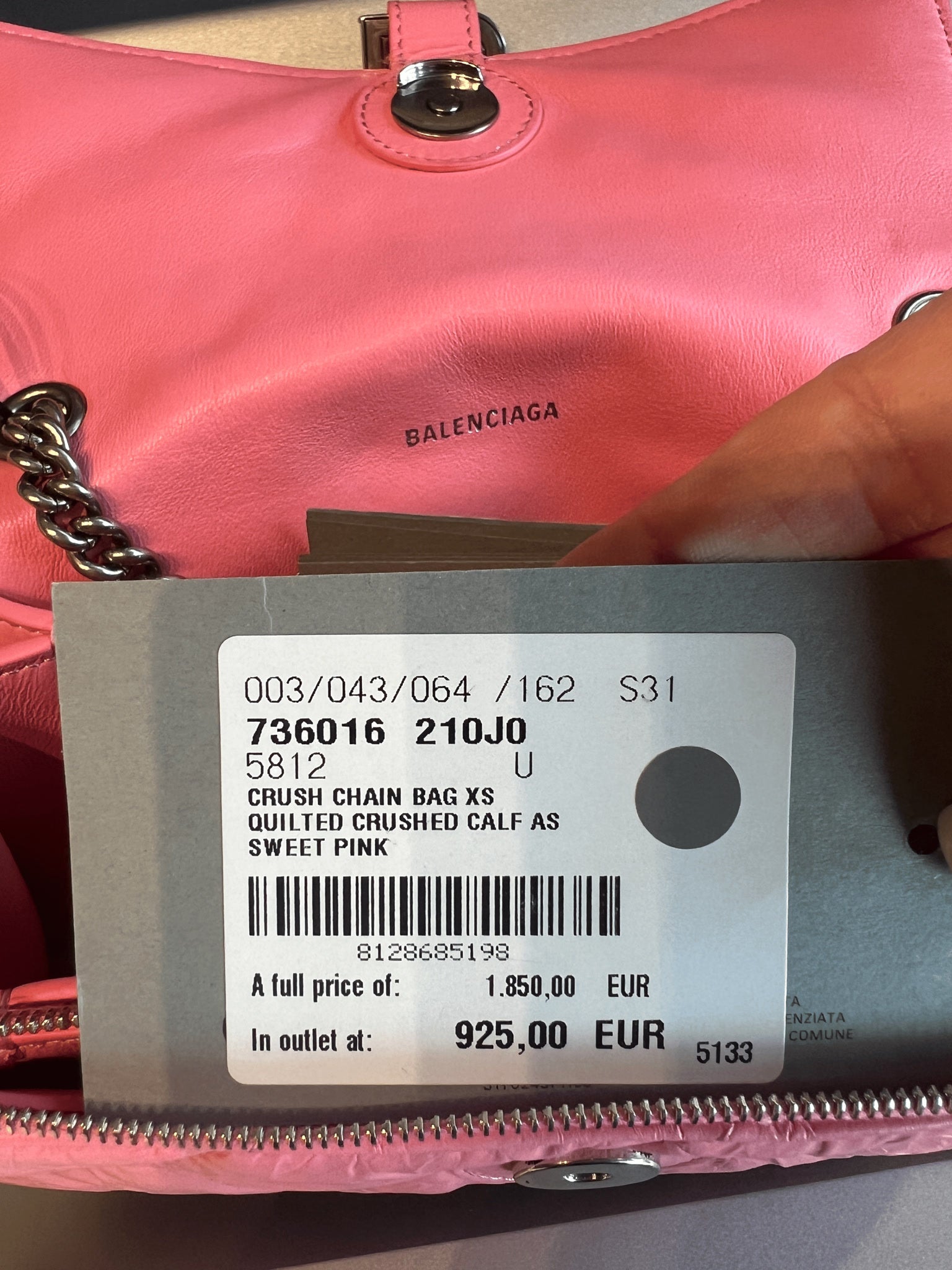 Balenciaga Torebka Damska Crush Chain XS RóżowaBalenciaga