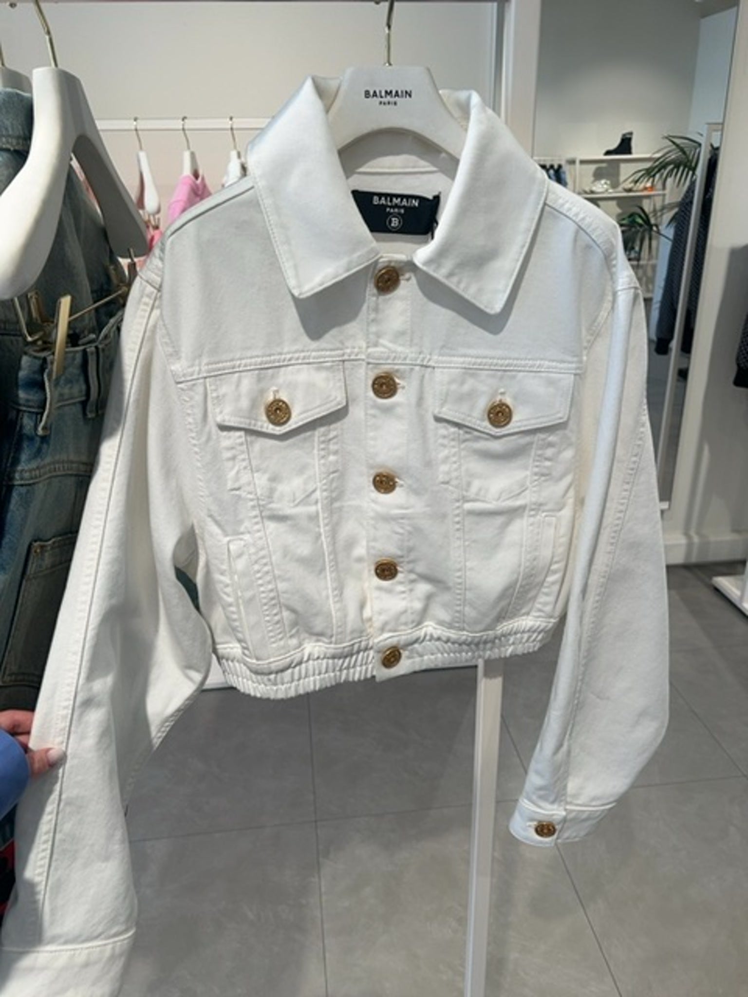 Balmain Damska kurtka jeansowa białaBalmain