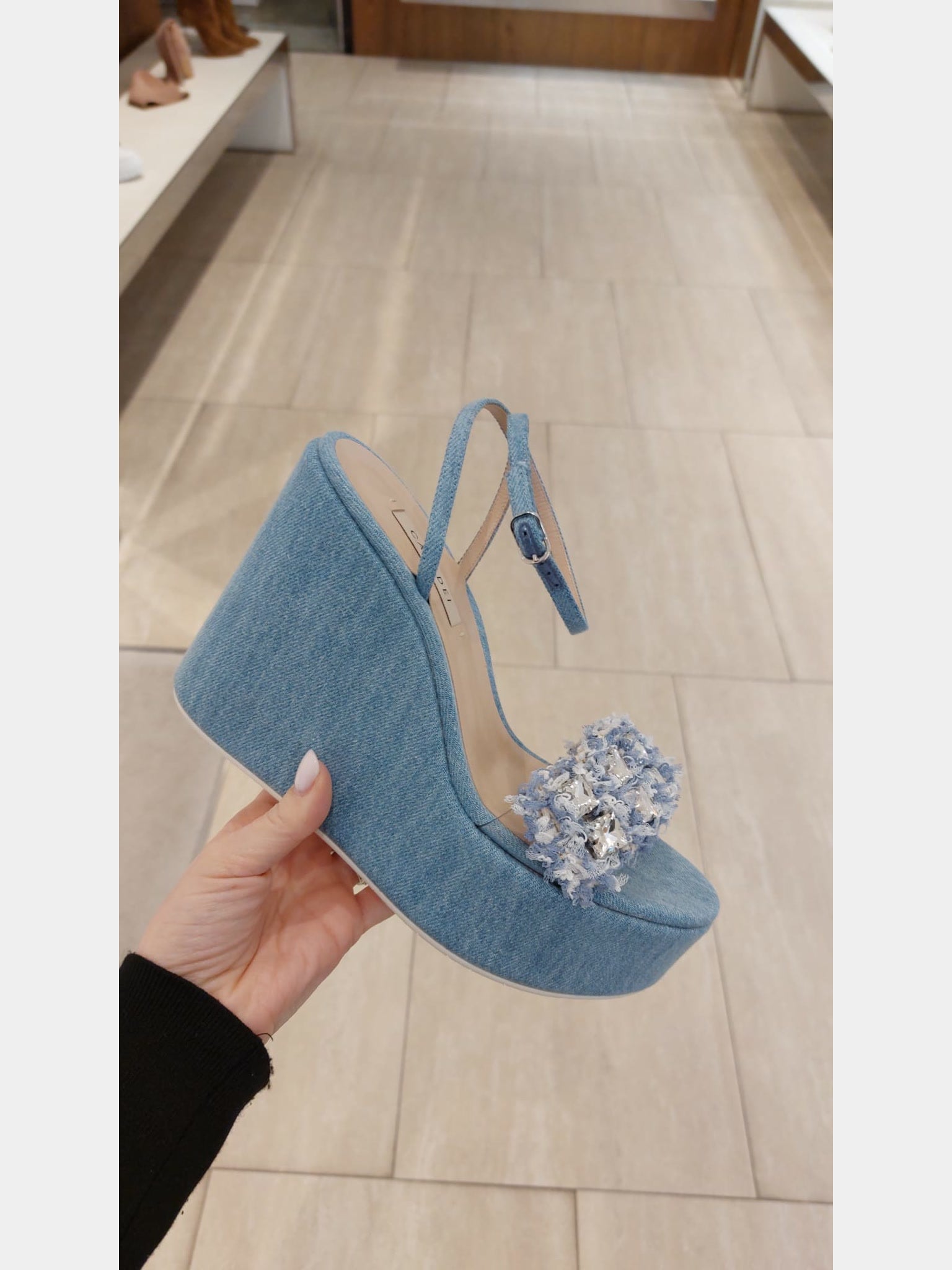 Casadei Denim Wedge SandalsCasadei