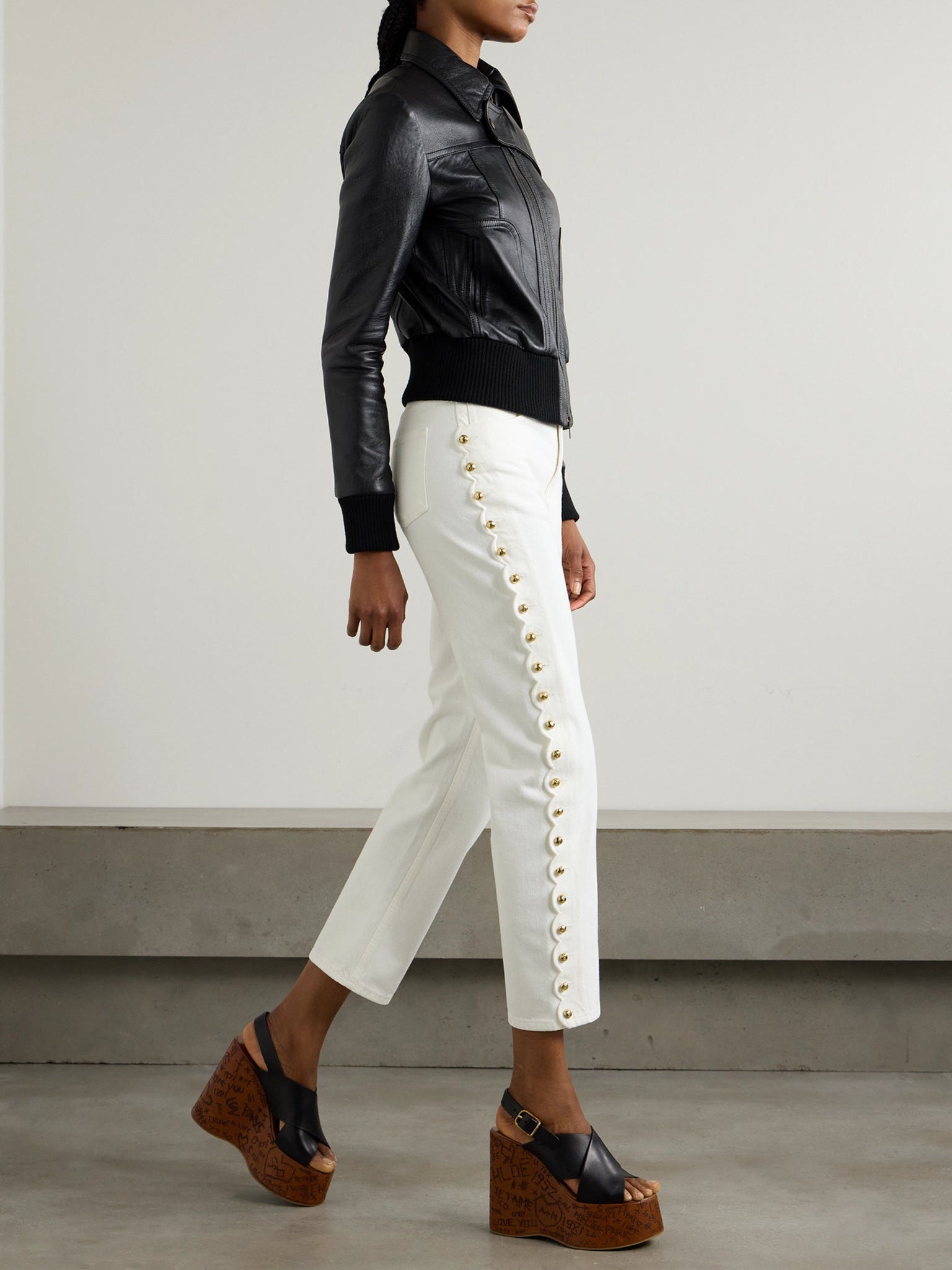 Chloé damskie dżinsy Eden białe Cropped Slim Denim CHC24ADP38158112Chloé