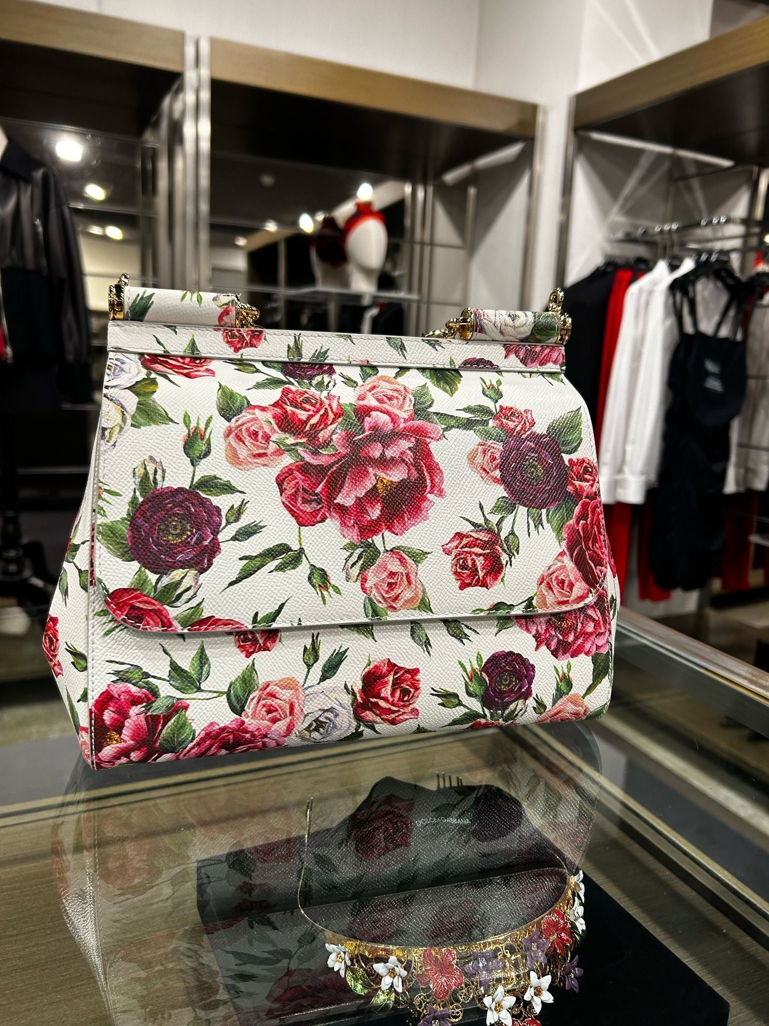 Dolce & Gabbana Multicolor Leather Peony Rose Sicily HandbagDolce & Gabbana