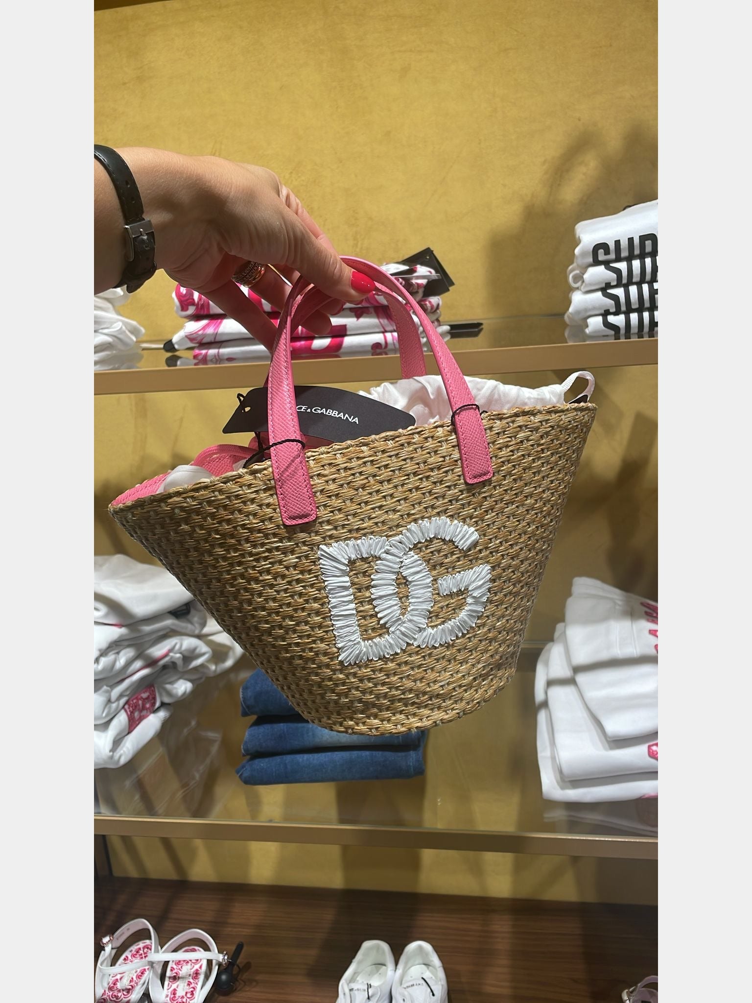 Dolce & Gabbana Torebka Damska Natural Pink Straw BagDolce & Gabbana