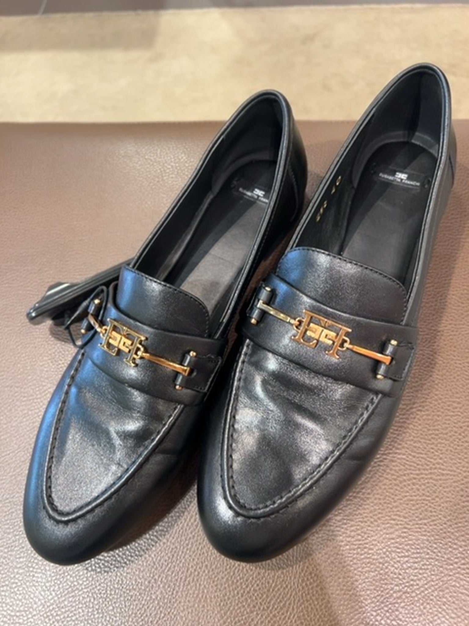 Elisabetta Franchi Damskie loafersy skórzane czarneElisabetta Franchi