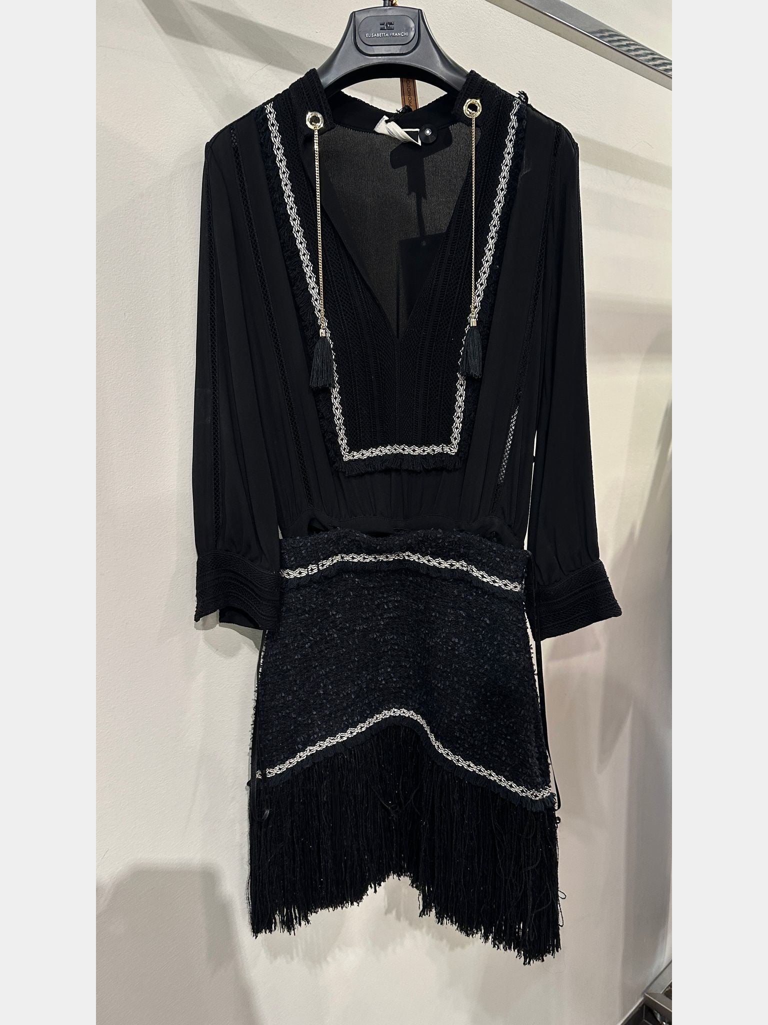 Elisabetta Franchi Dwukolorowa sukienka mini z tweeduElisabetta Franchi