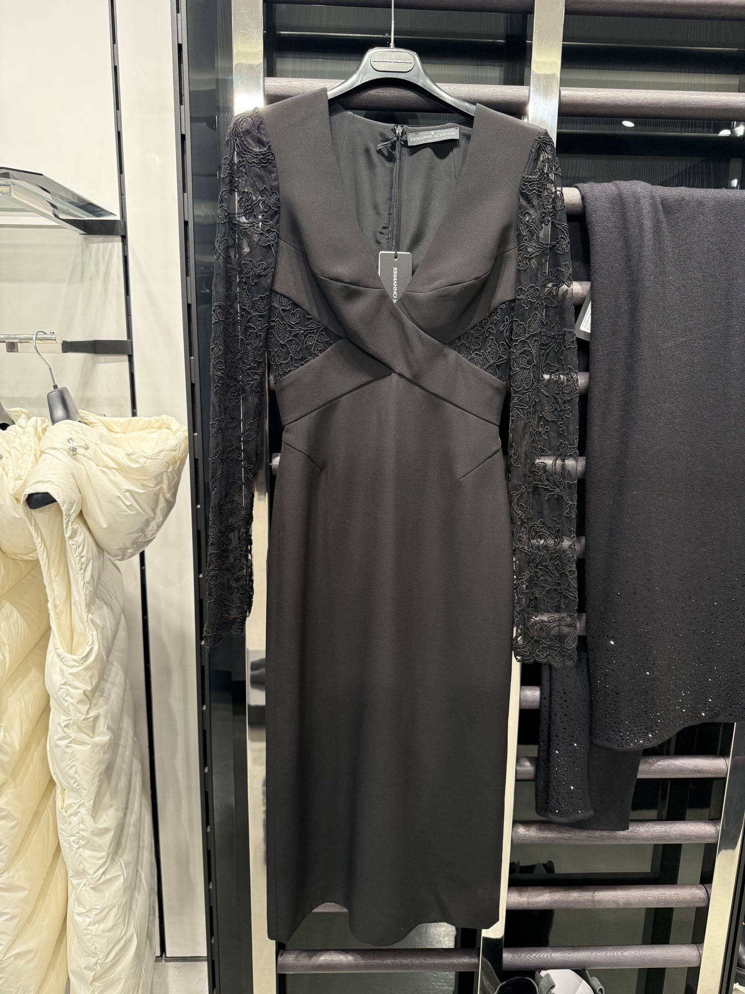 Ermanno Scervino Black Dress with Lace SleevesErmanno Scervino