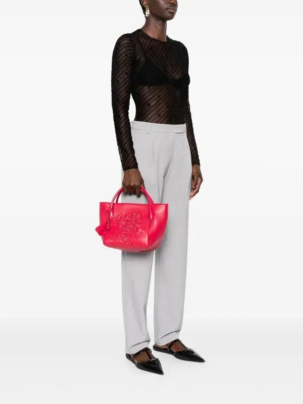 Ermanno Scervino Red Floral Leather BagErmanno Scervino