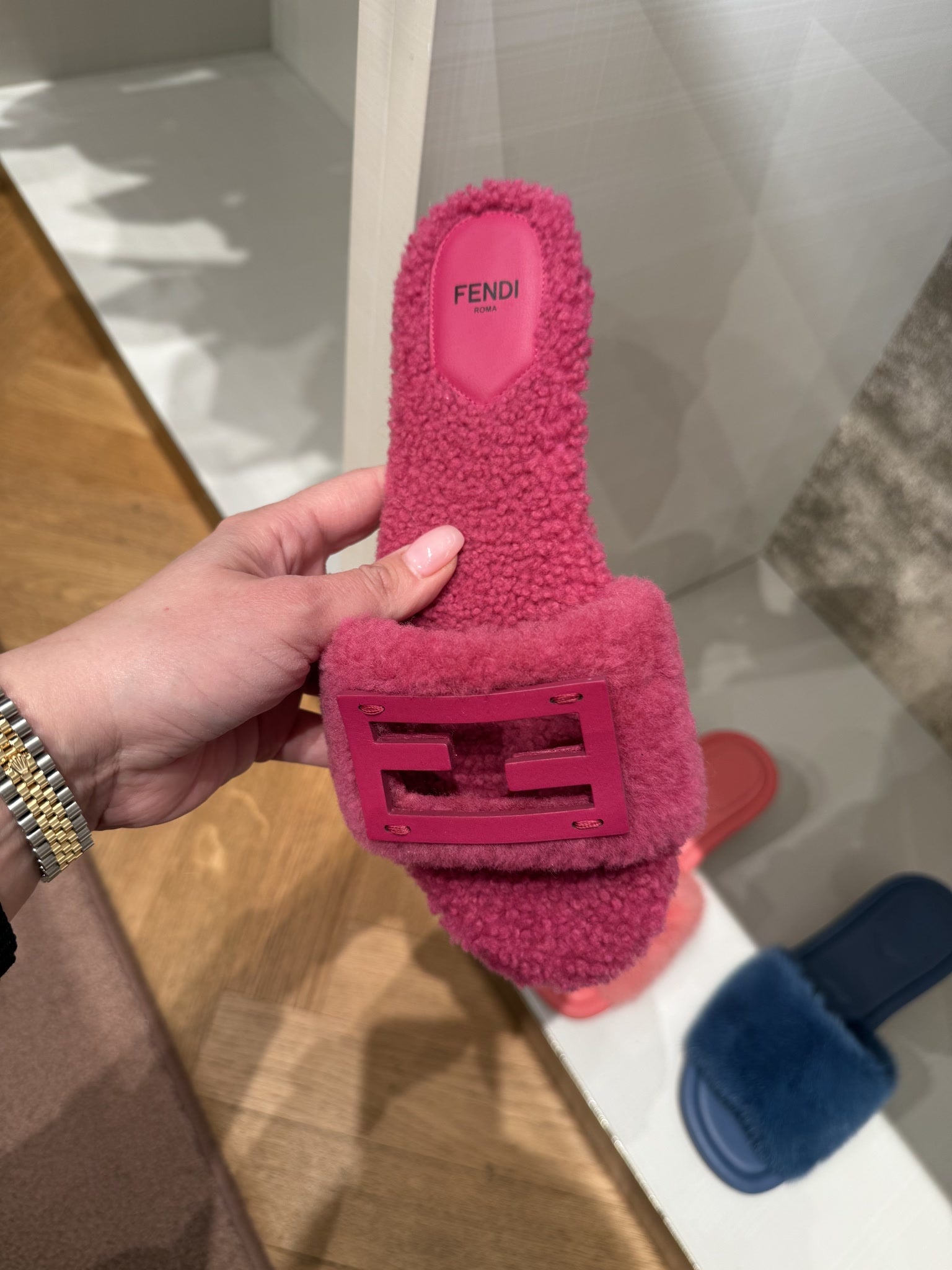 Fendi Baguette Genuine Shearling Slide SandalFendi