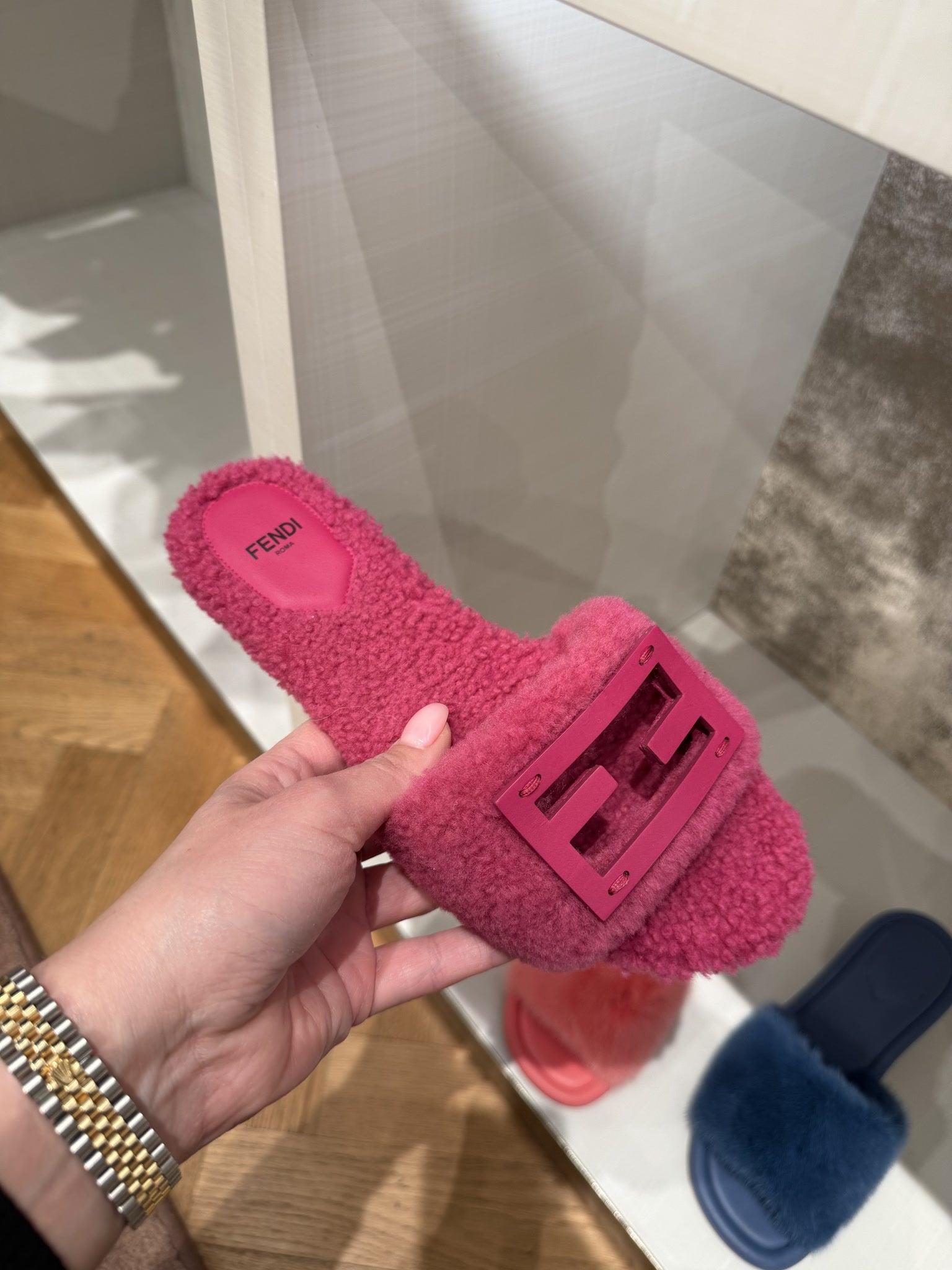 Fendi Baguette Genuine Shearling Slide SandalFendi