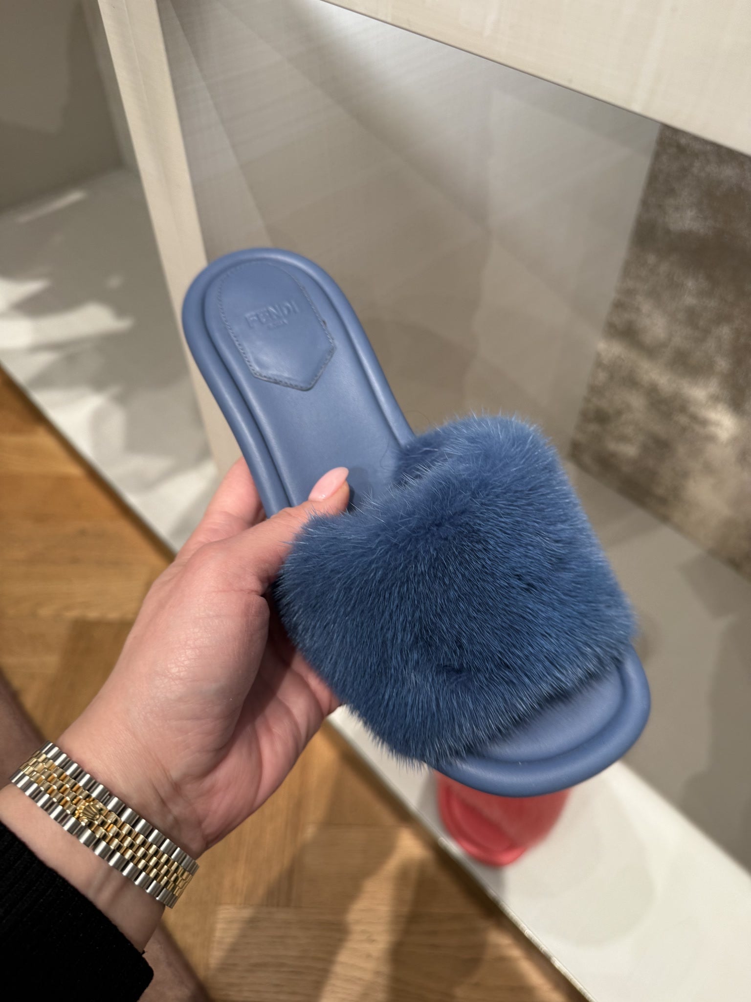 Fendi Baguette Mink 'Blue' Women's SlippersFendi