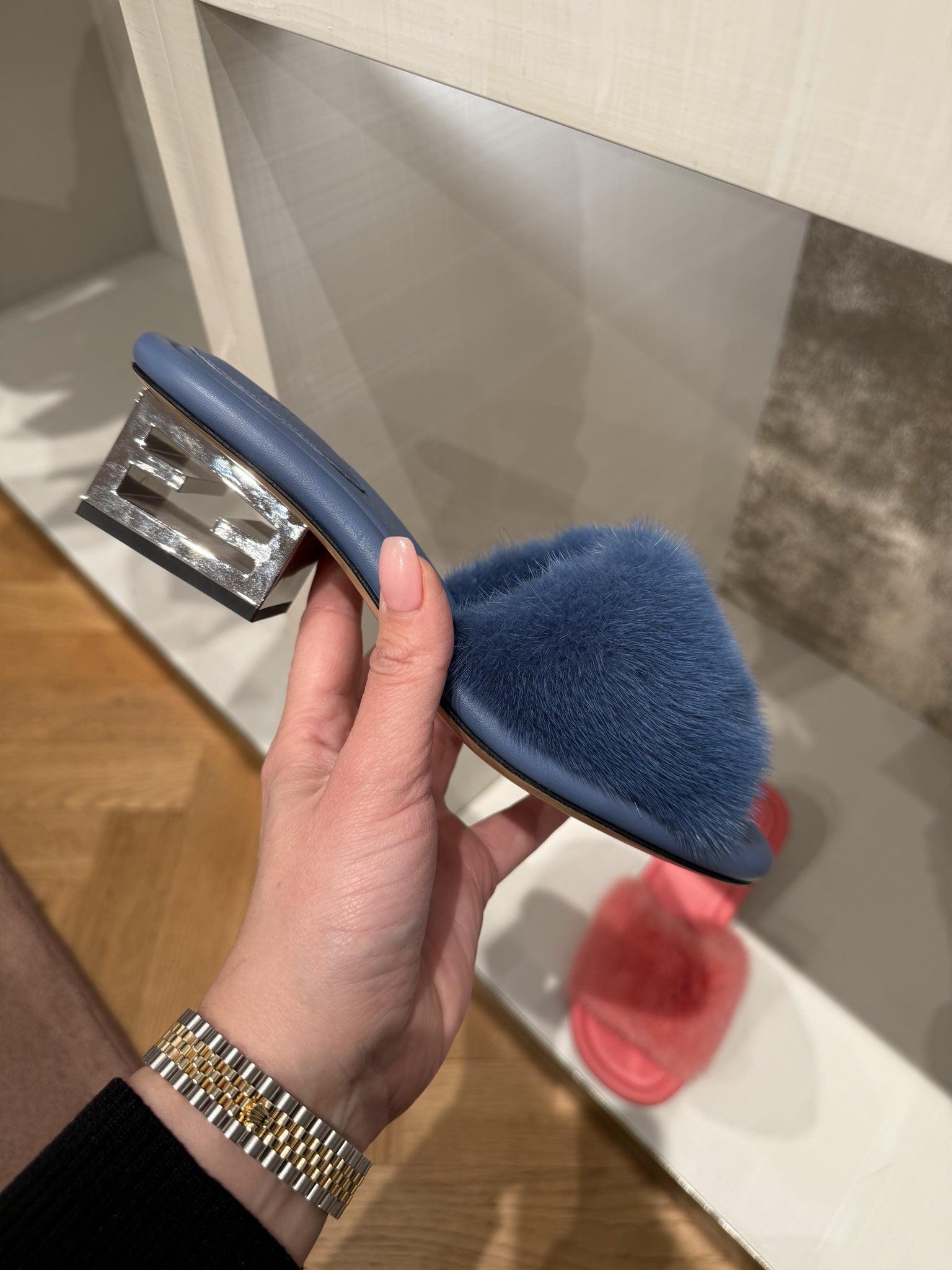 Fendi Baguette Mink 'Blue' Women's SlippersFendi