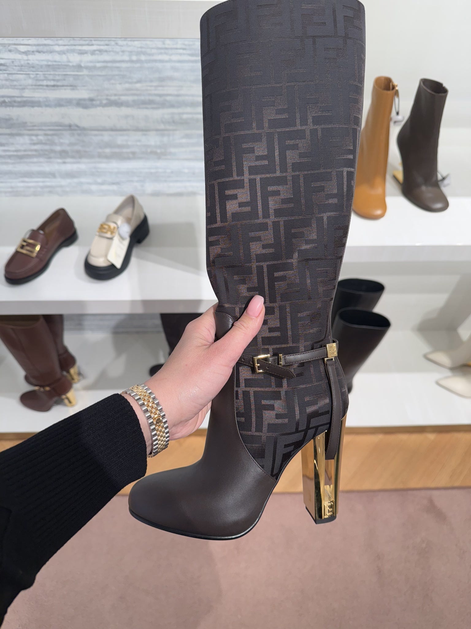 Fendi Delfina 110mm Monogram Knee - high BootsFendi