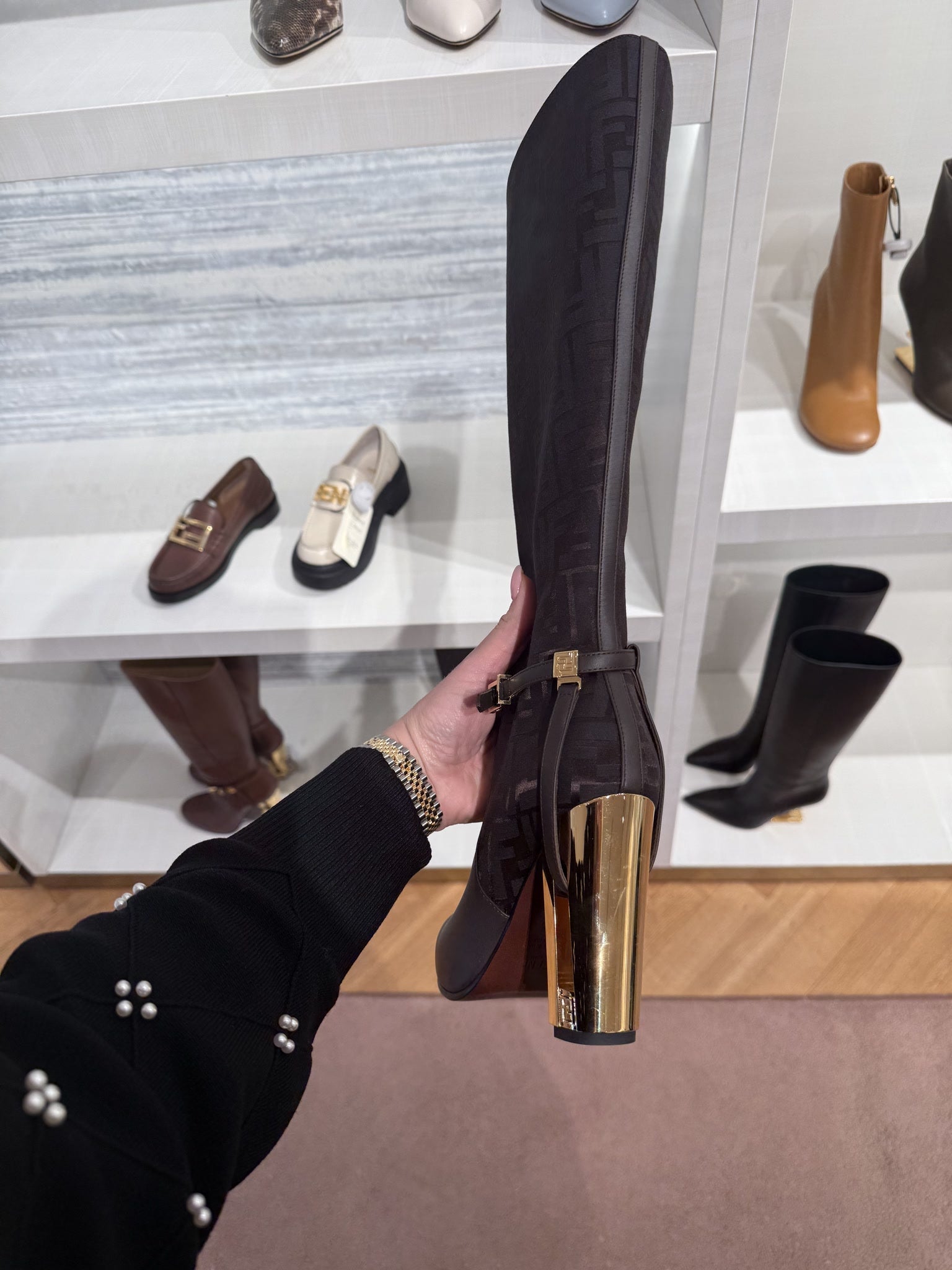 Fendi Delfina 110mm Monogram Knee - high BootsFendi