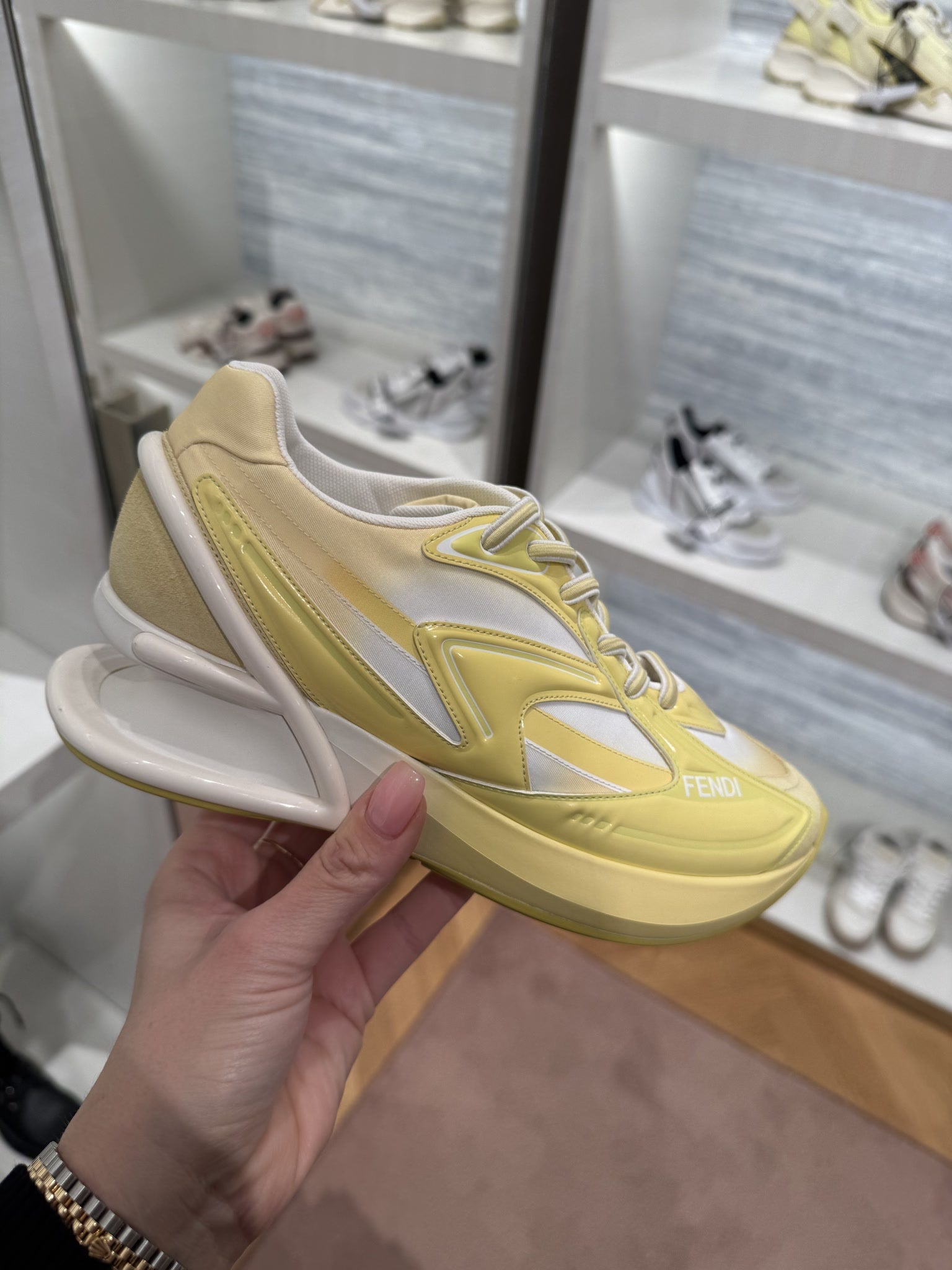 Fendi First 1 Nylon Yellow Low Top SneakersFendi