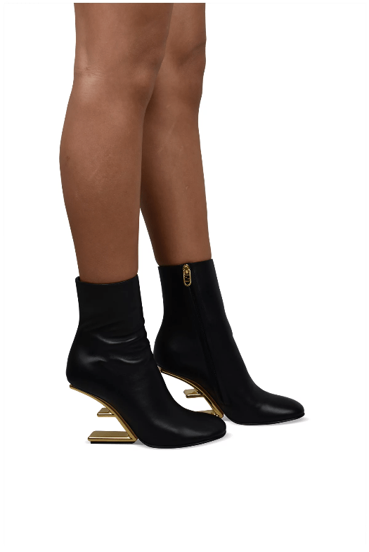 Fendi Leather Ankle Boots With Logo HeelFendi