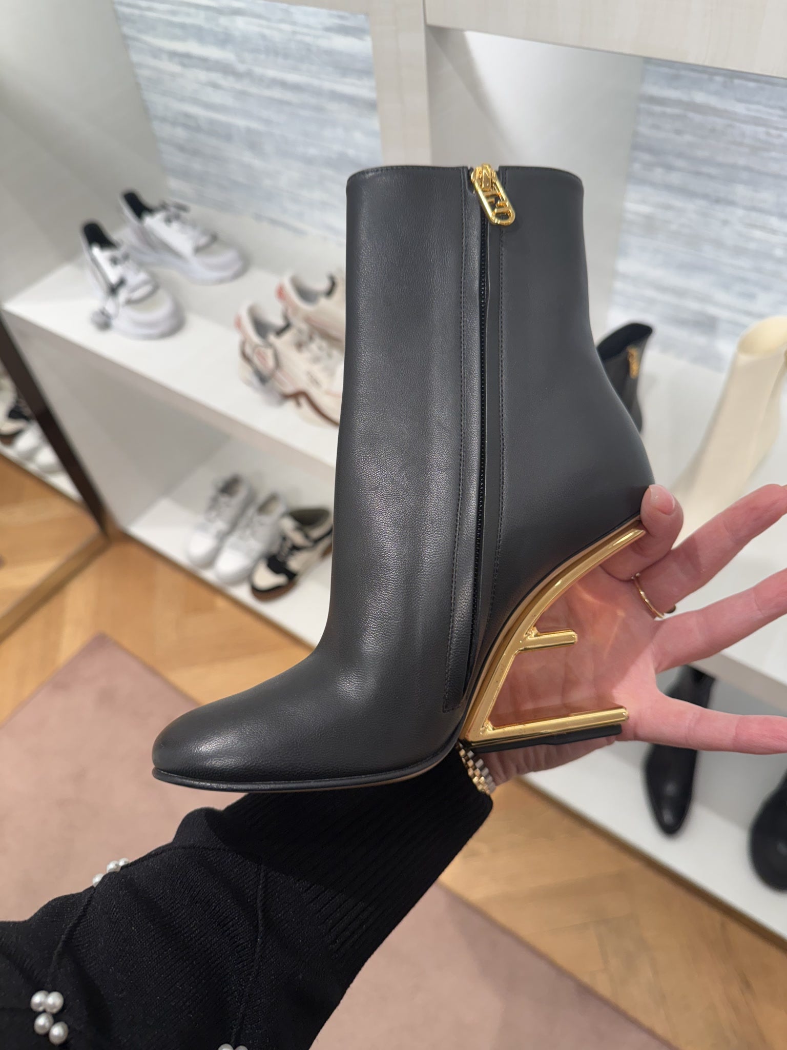 Fendi Leather Ankle Boots With Logo HeelFendi