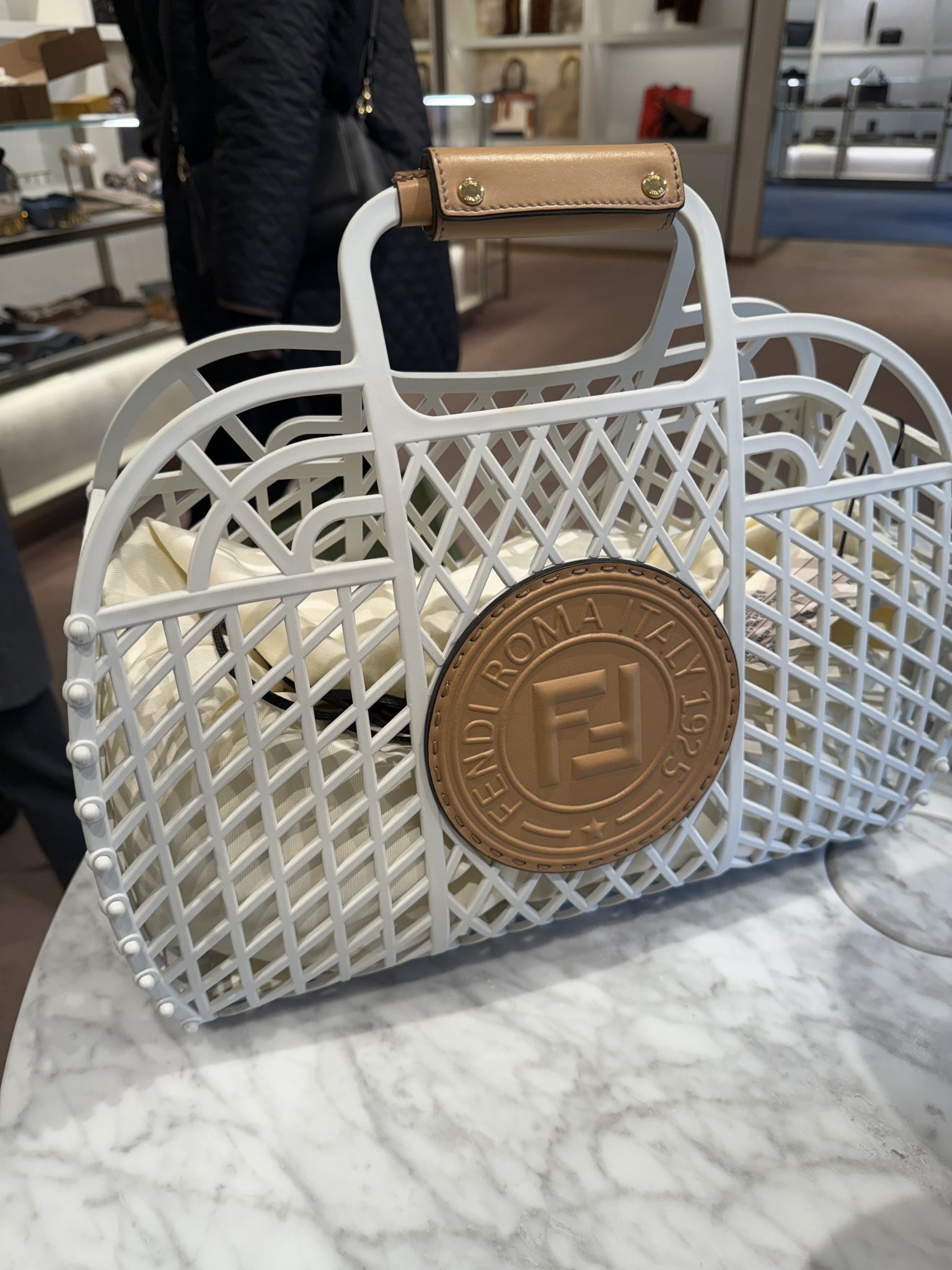 Fendi Plastic and Leather Small Basket ToteFendi
