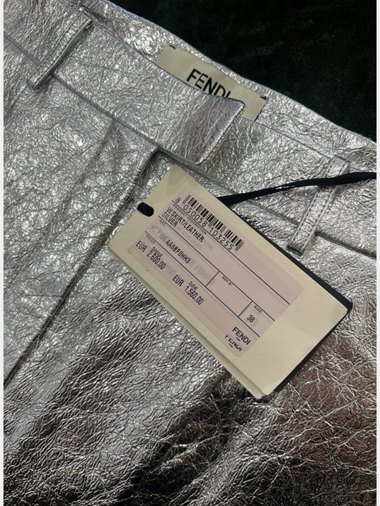 Fendi Spódnica Srebrna Metallic LeatherFendi