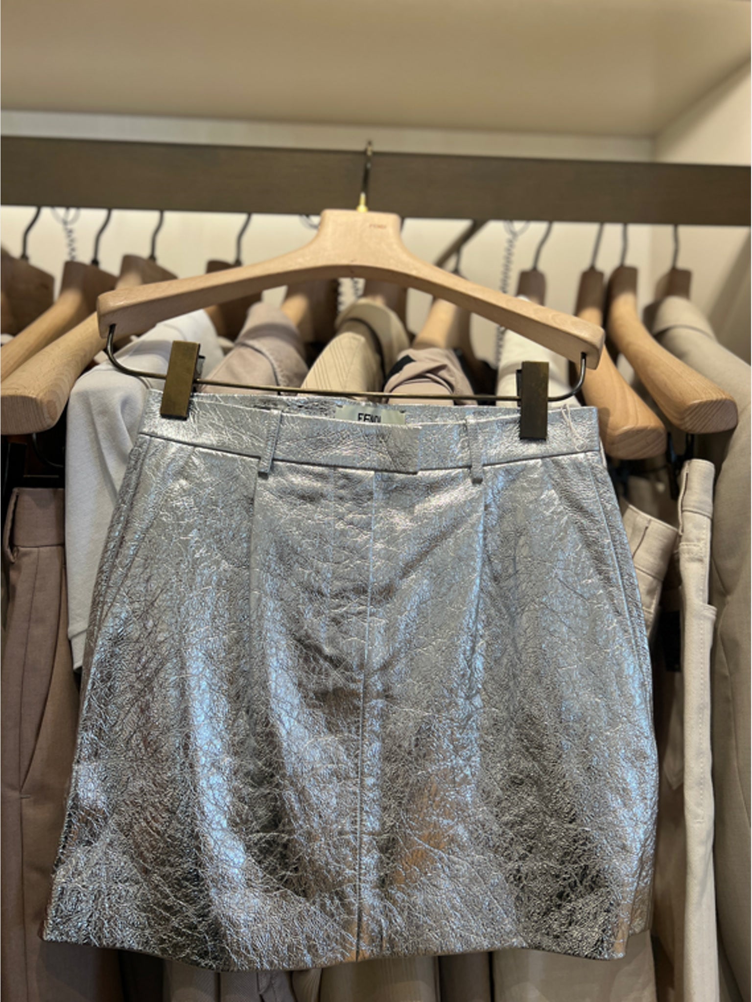 Fendi Spódnica Srebrna Metallic LeatherFendi