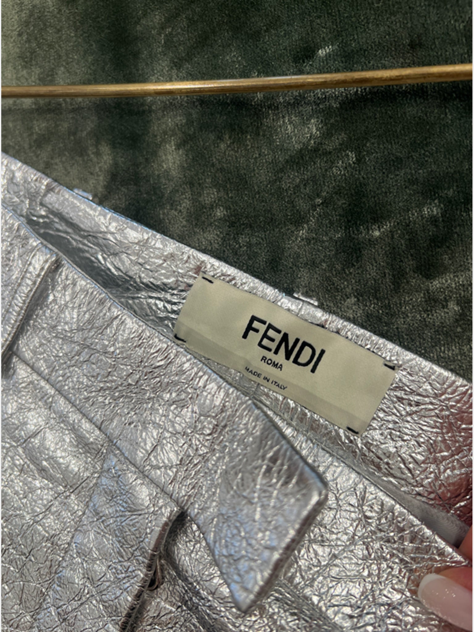 Fendi Spódnica Srebrna Metallic LeatherFendi