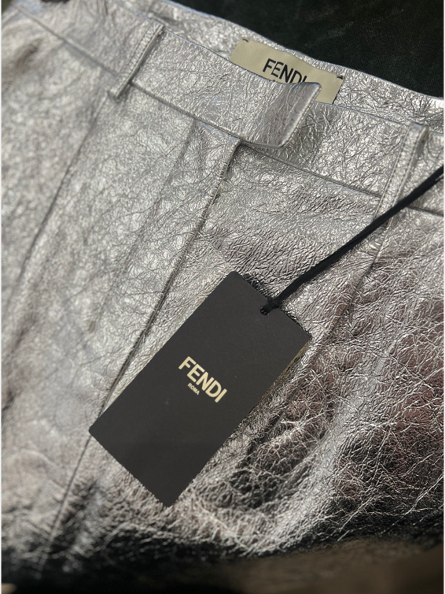Fendi Spódnica Srebrna Metallic LeatherFendi