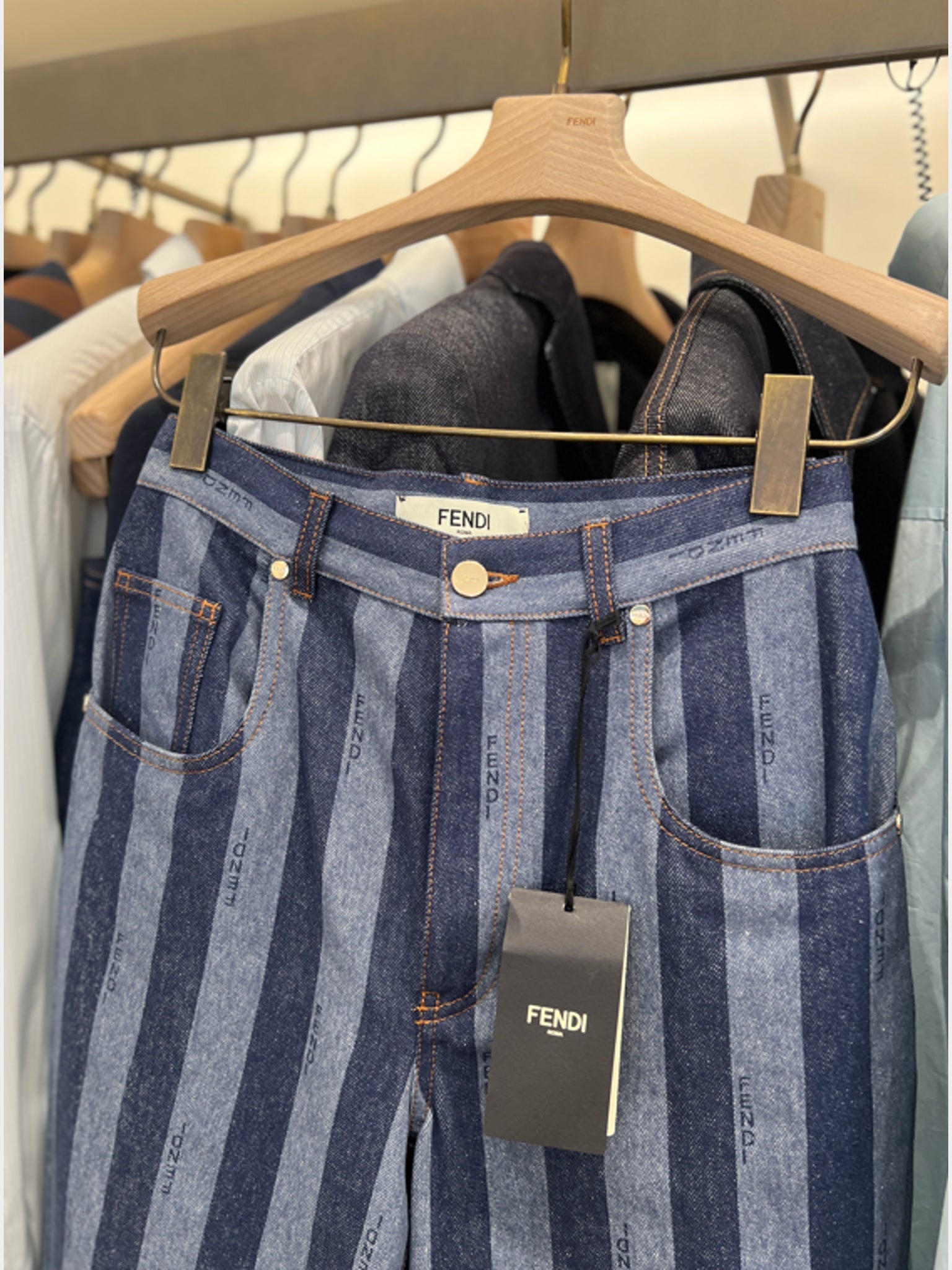Fendi Spodnie Damskie Niebieskie w paskiFendi