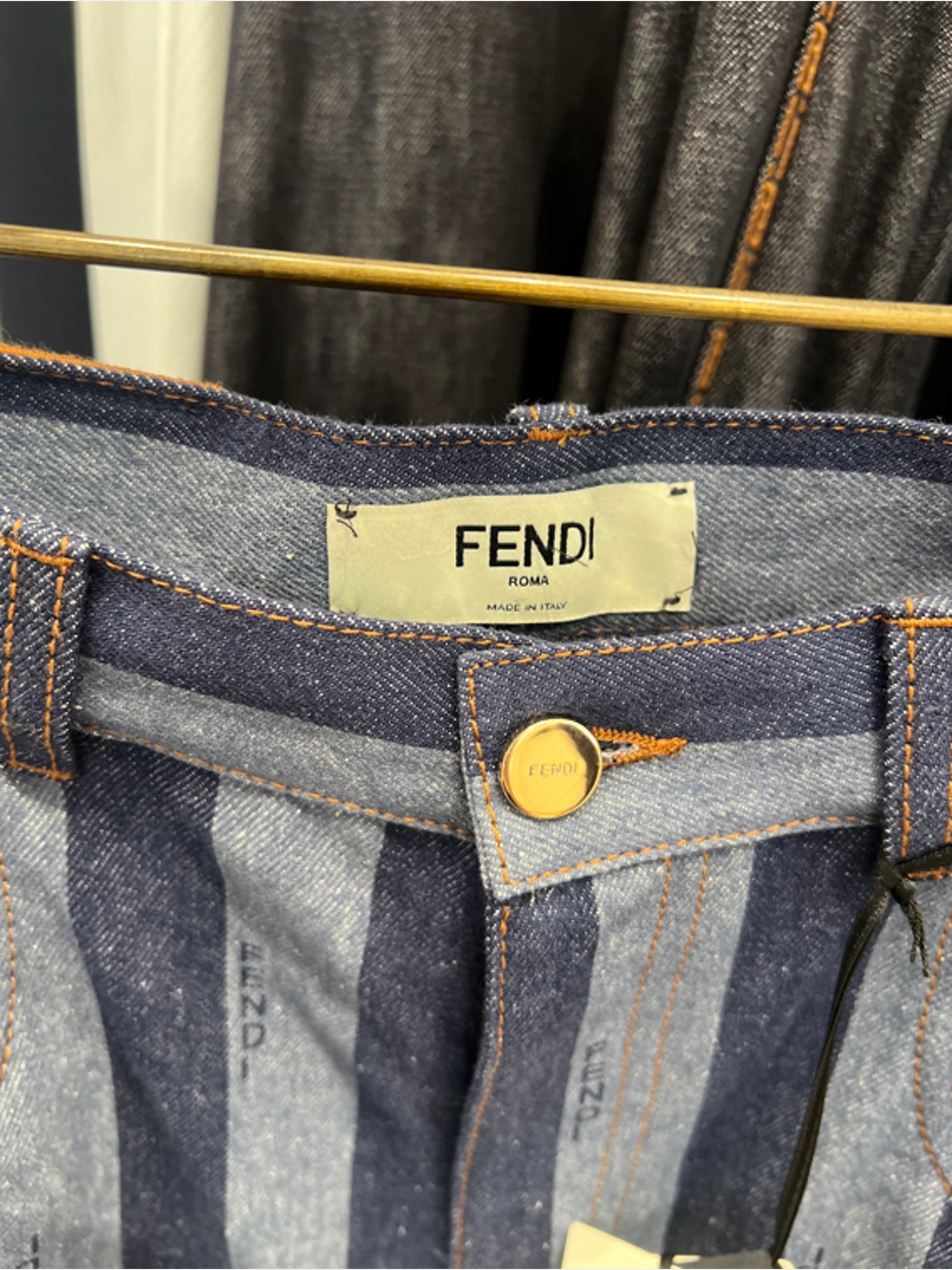 Fendi Spodnie Damskie Niebieskie w paskiFendi